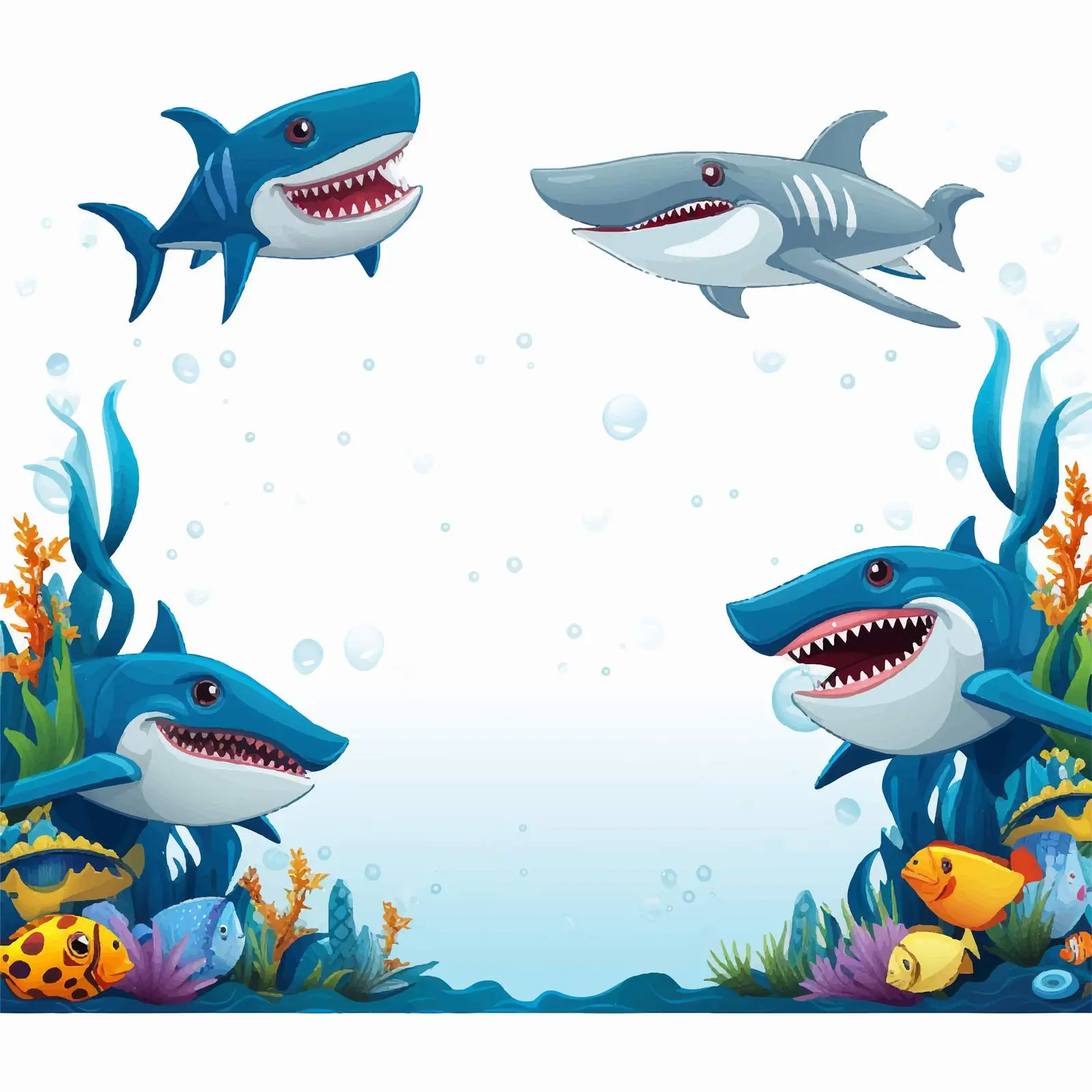 Cartoon Sharks on Blank Paper Template – free entertaining visuals image from Dotvec