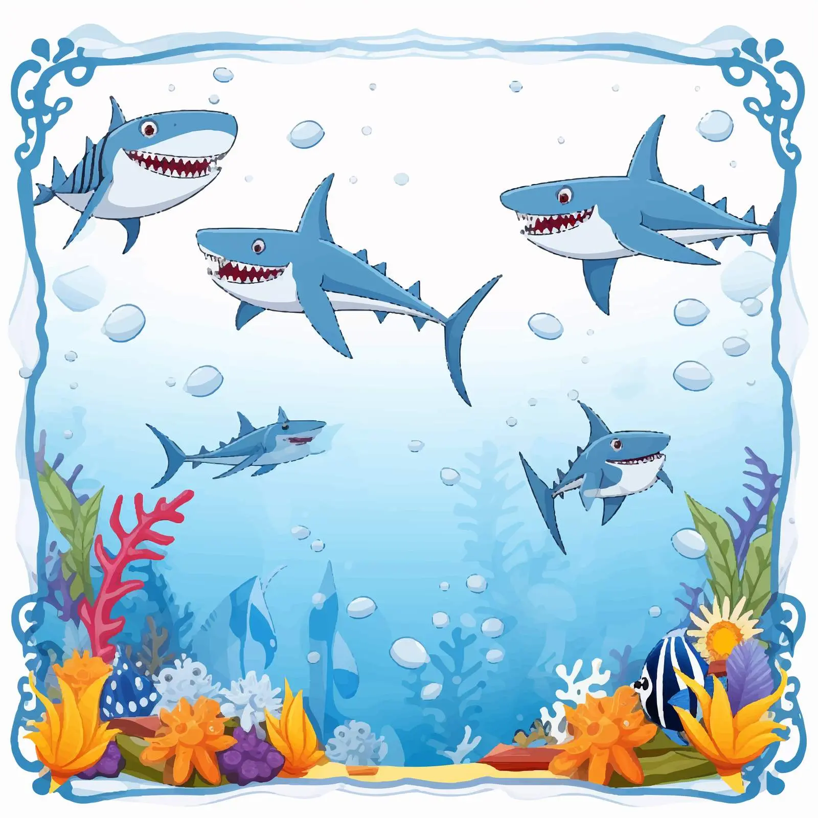 Cartoon Shark Characters on Blank Paper Template — free download from Dotvec