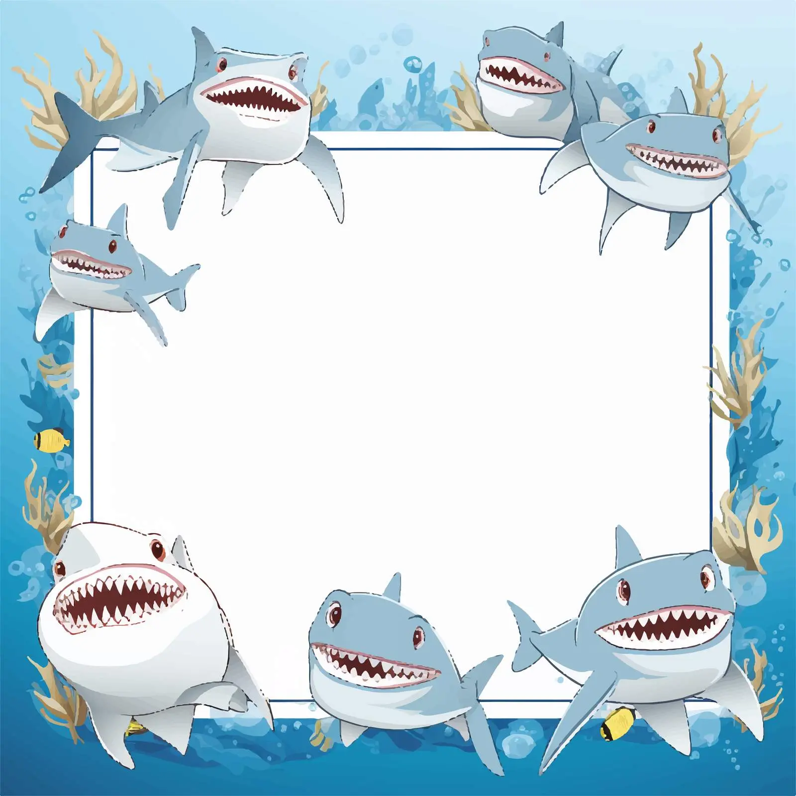 Cartoon Sharks Blank Paper Template Design — free download from Dotvec