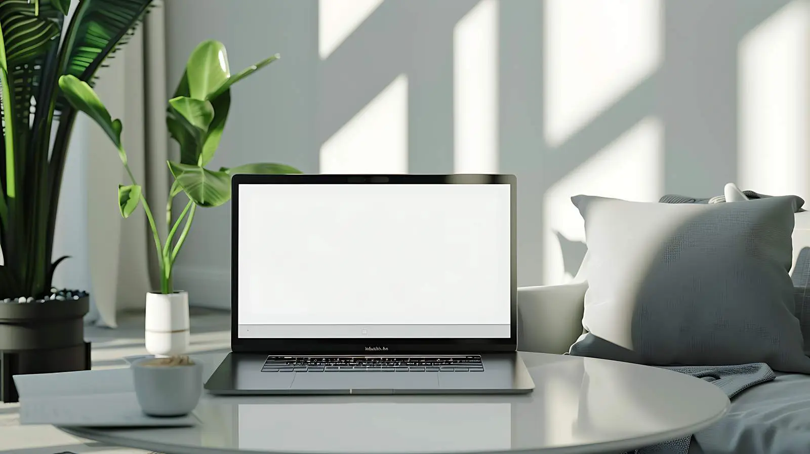 Blank Laptop on Coffee Table in Home Office — free download from Dotvec