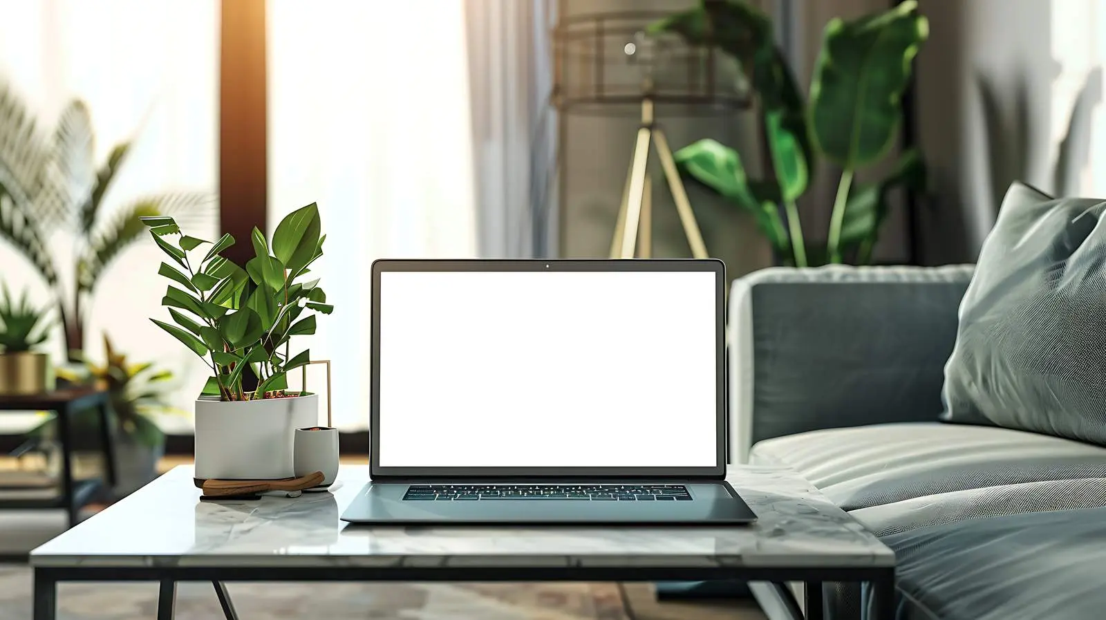Blank Laptop on Coffee Table in Home Office — free download from Dotvec