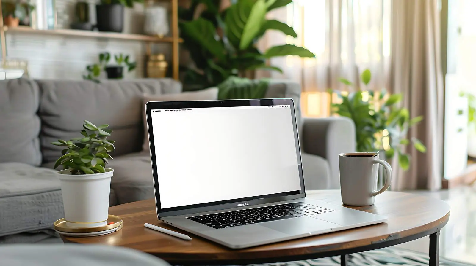 Blank Laptop on Coffee Table in Home Office — free download from Dotvec
