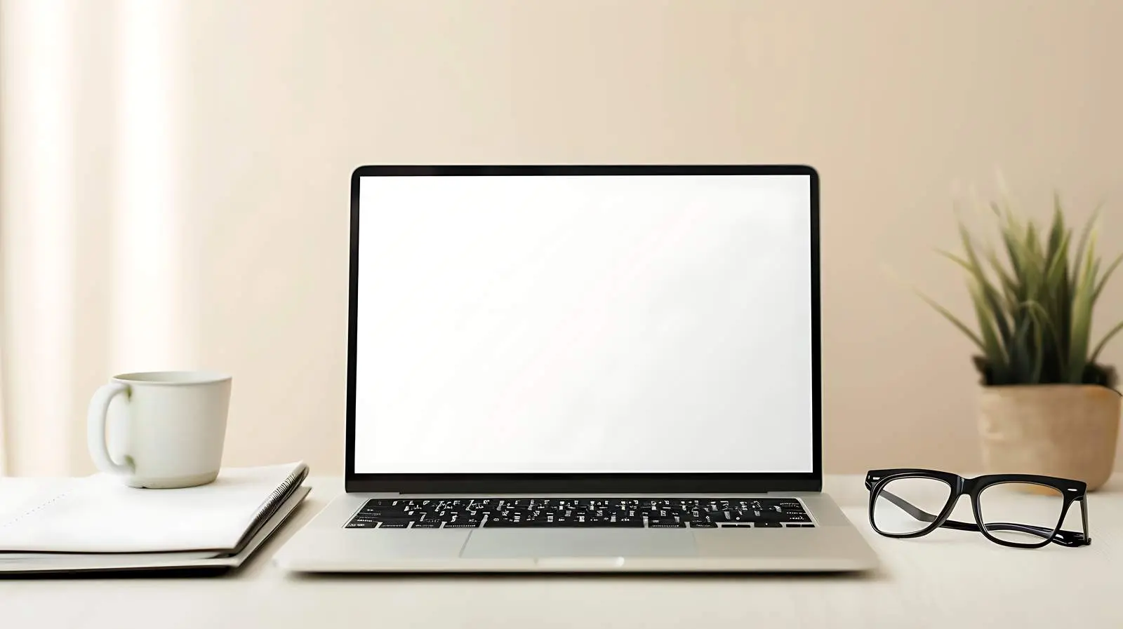 Home Office Desk with Blank Laptop Screen — free download from Dotvec