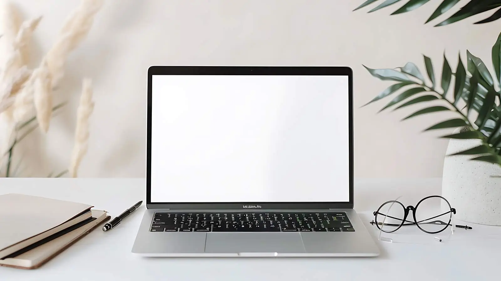 Modern Home Office Desk with Blank Laptop Screen – free home office decor image from Dotvec