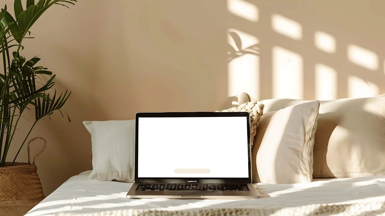 Laptop on Bed Surrounded by Cozy Pillows — free download from Dotvec