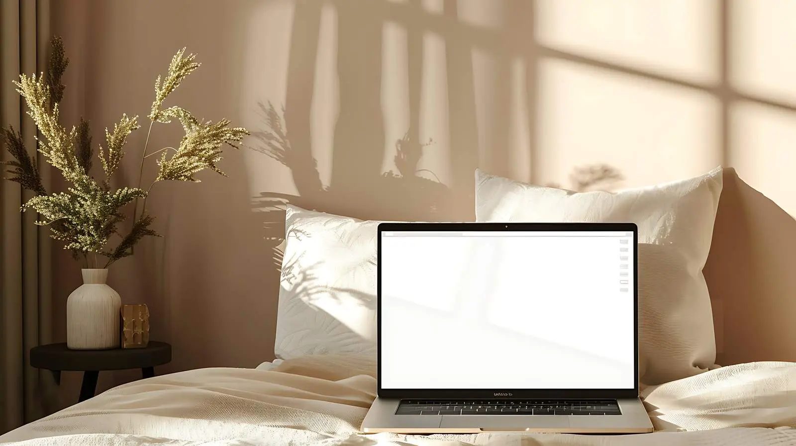 Laptop on Bed Surrounded by Pillows – free soft fabrics image from Dotvec