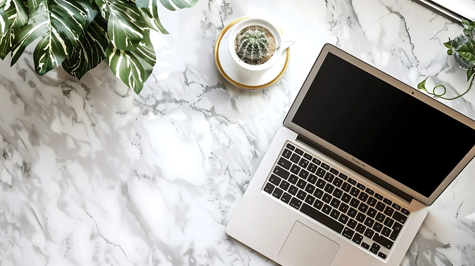 Blank Laptop Screen on Marble Table Mockup — free download from Dotvec