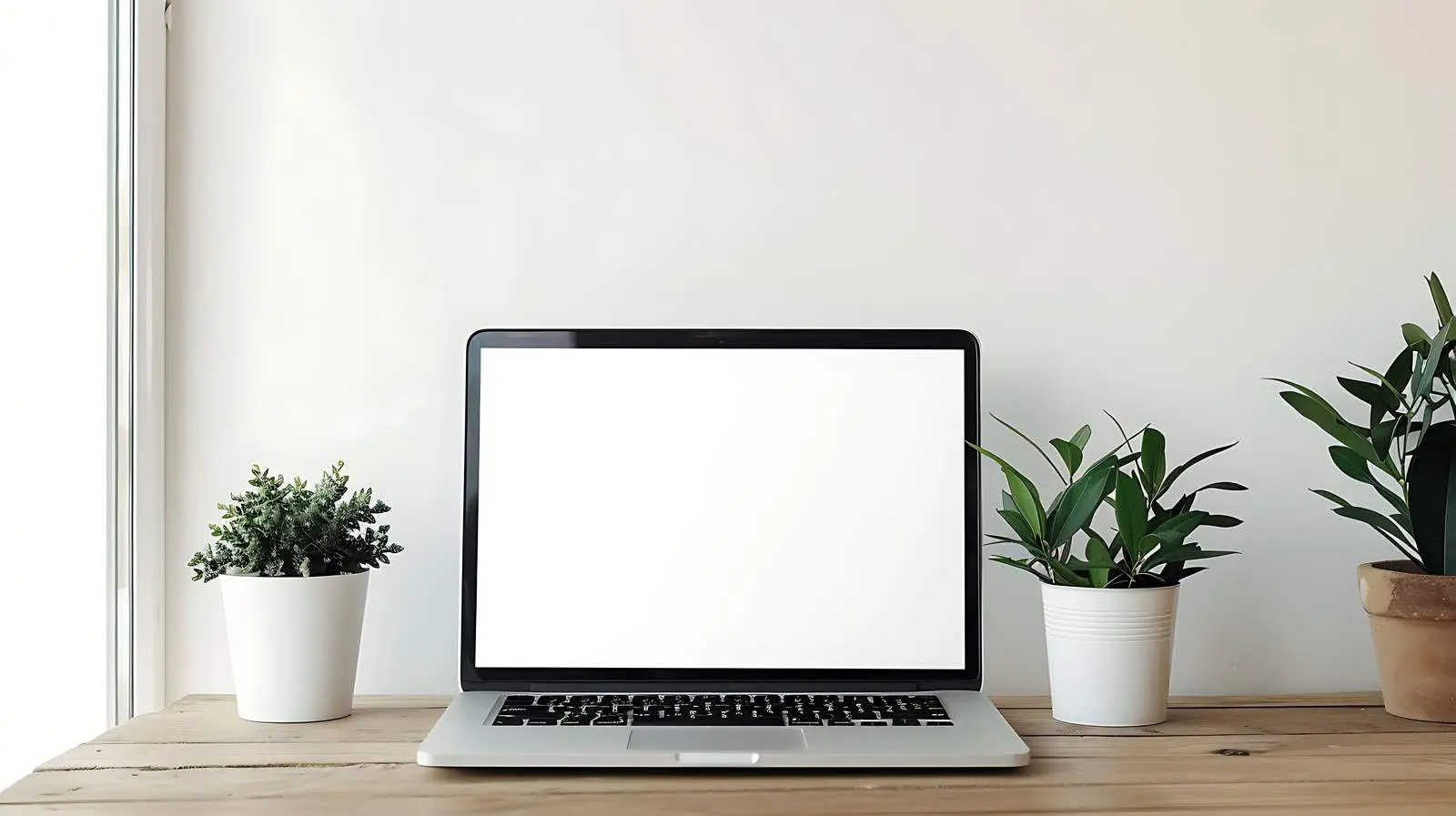 Blank Laptop on Wooden Home Office Desk — free download from Dotvec