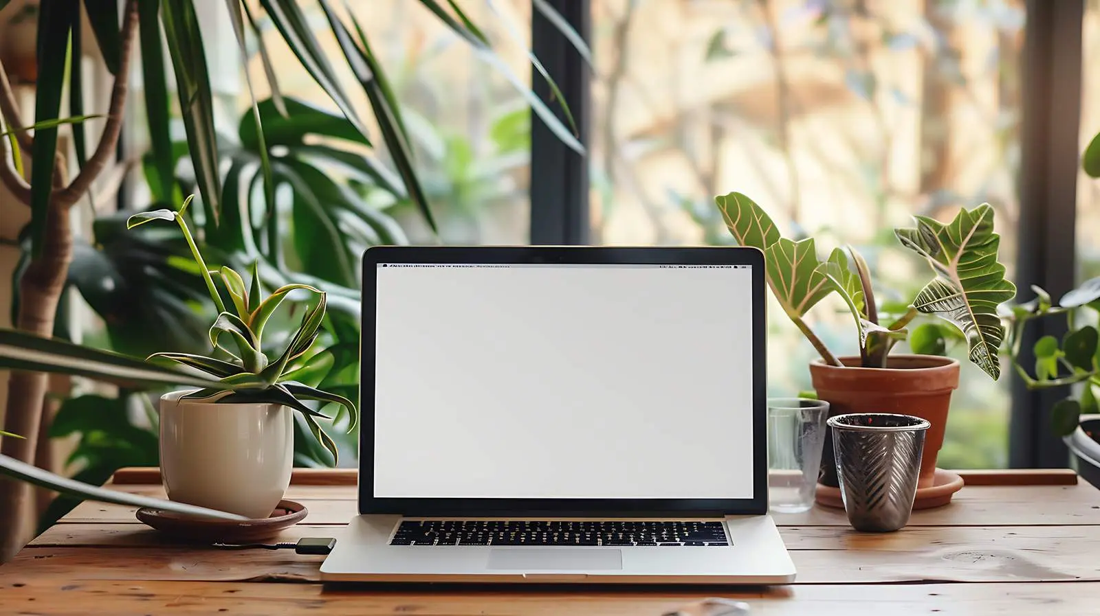Blank Laptop Screen on Wooden Home Office Desk — free download from Dotvec