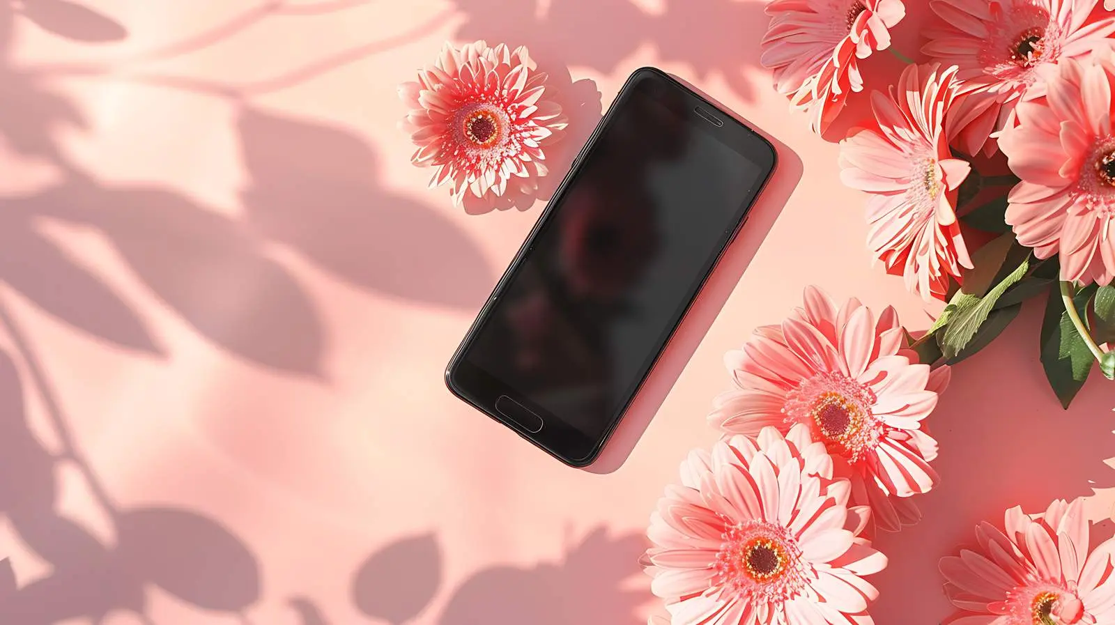 Blank Mobile Phone with Pink Gerbera Flowers — free download from Dotvec