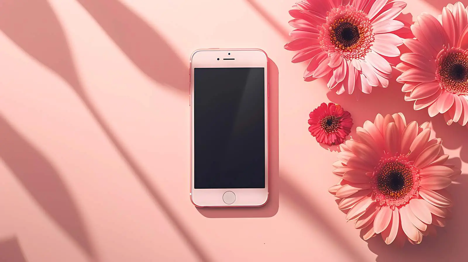 Pink Gerber Flowers with Sunlit Mobile Phone – free pretty image from Dotvec