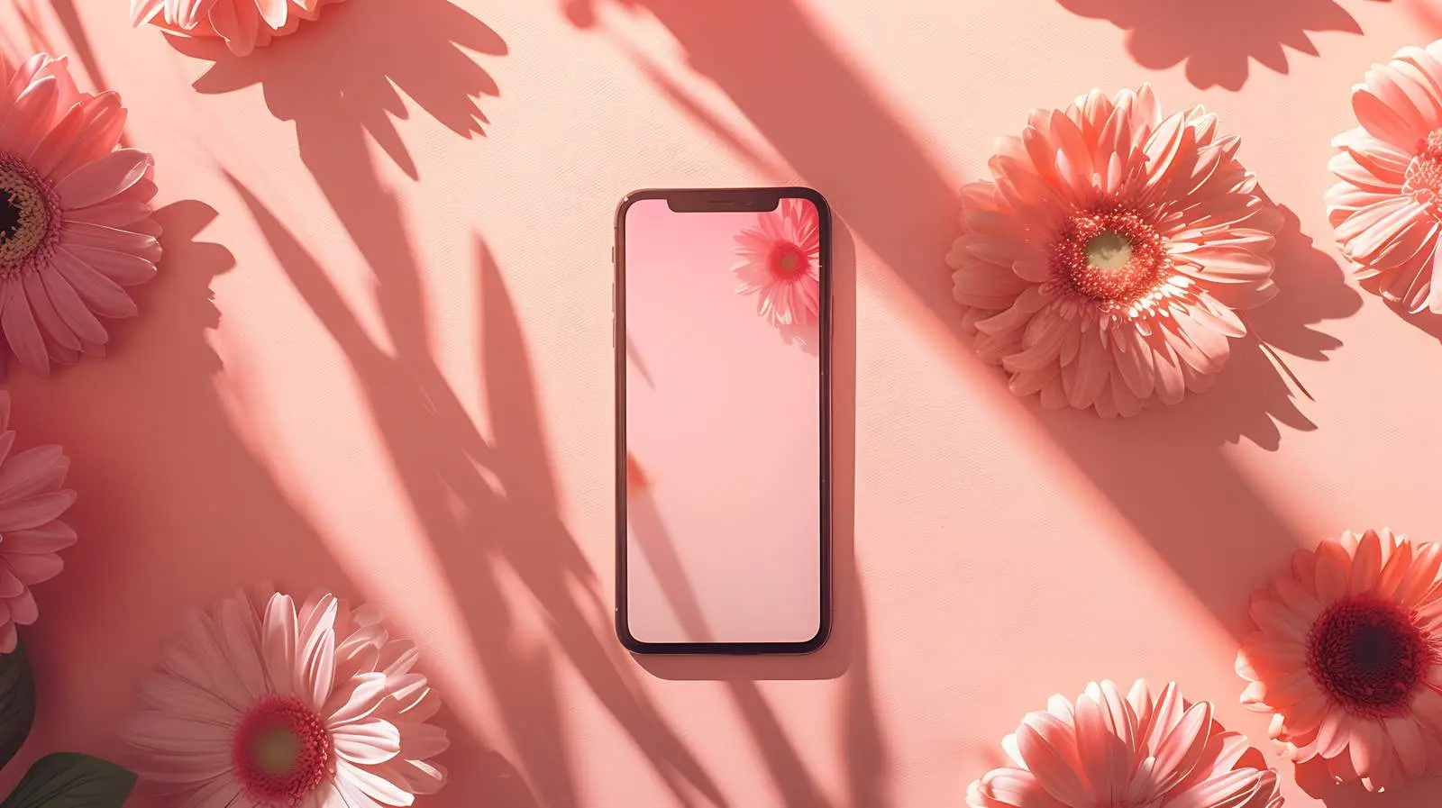 Pink Gerber Flowers and Mobile Phone in Sunlight — free download from Dotvec