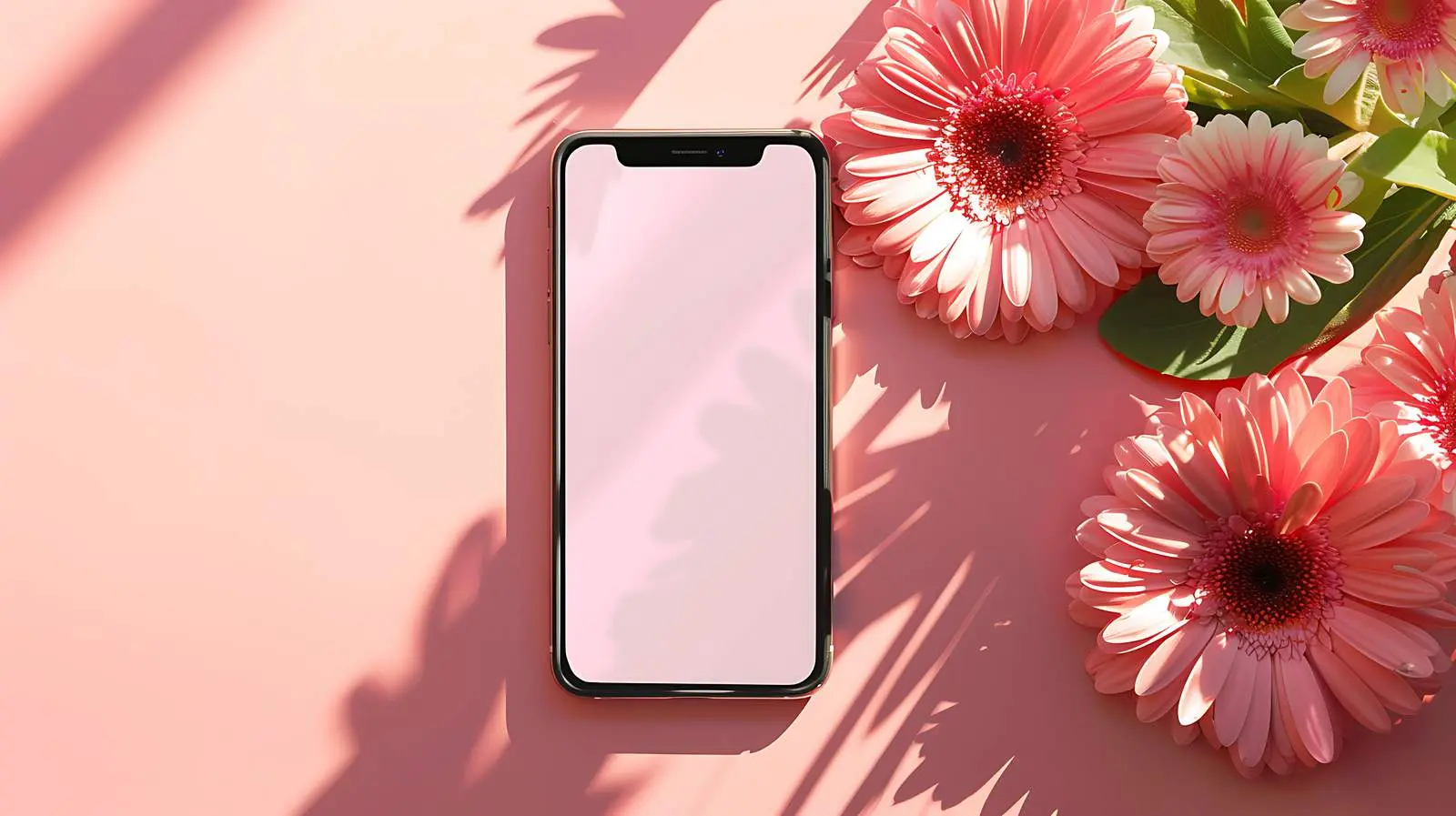 Pink Gerbera Flowers with Mobile Phone in Sunlight — free download from Dotvec