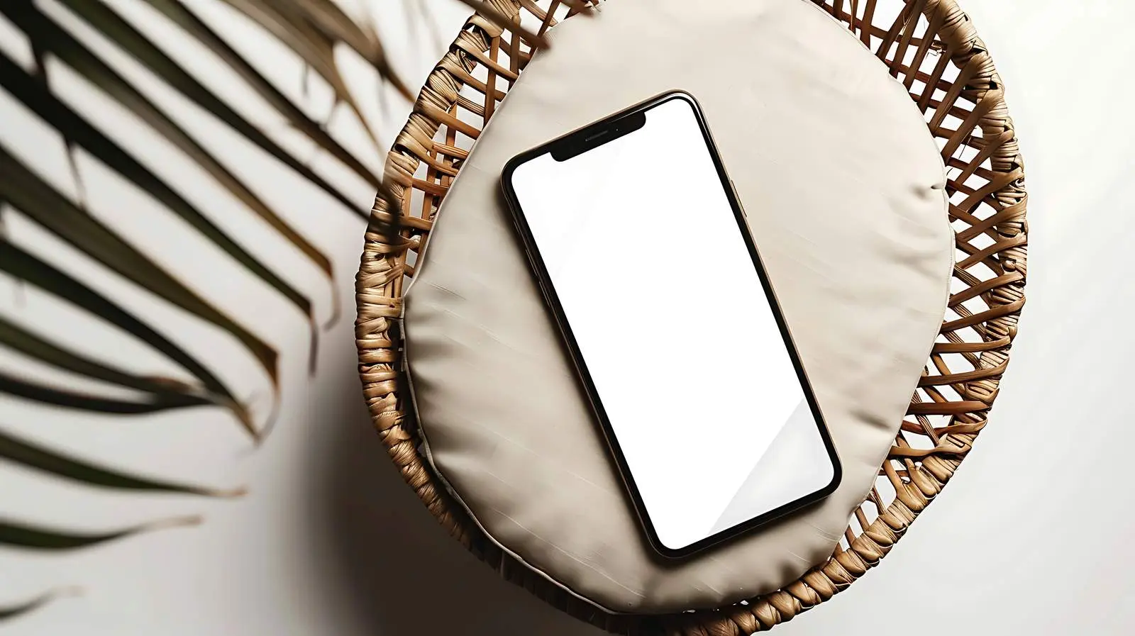 Smartphone on Rattan Chair Flat Lay — free download from Dotvec