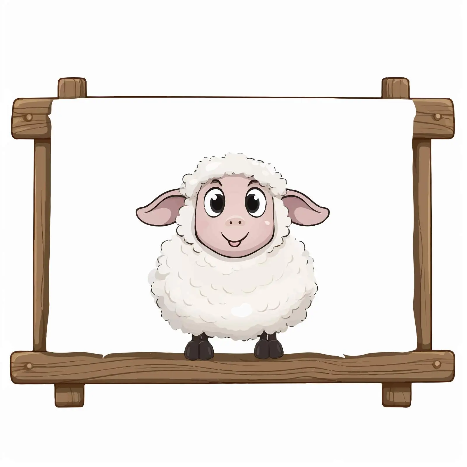 Cute Sheep Illustration on Wooden Signboard Vector — free download from Dotvec