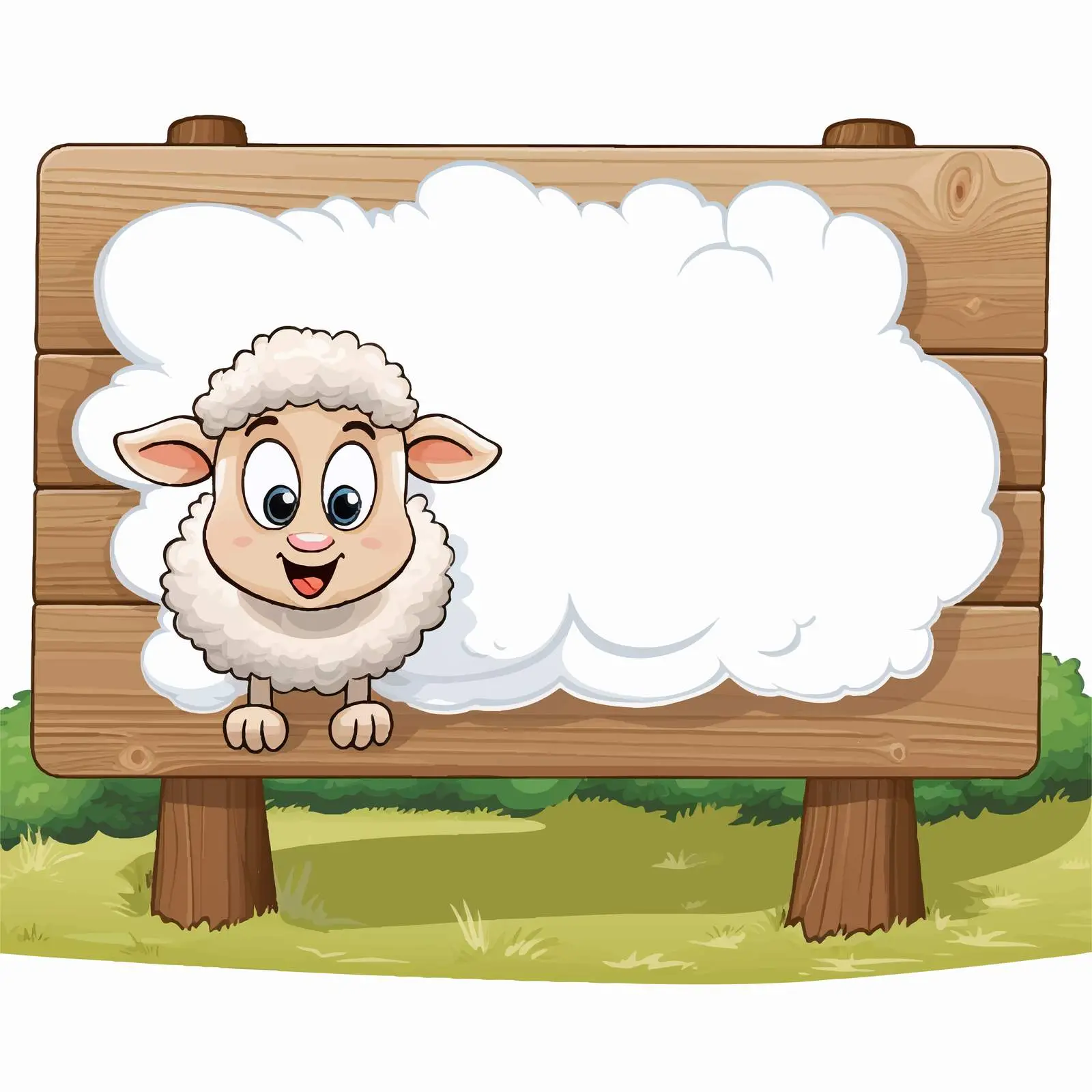 Cute Sheep Illustration on Blank Wooden Signboard — free download from Dotvec