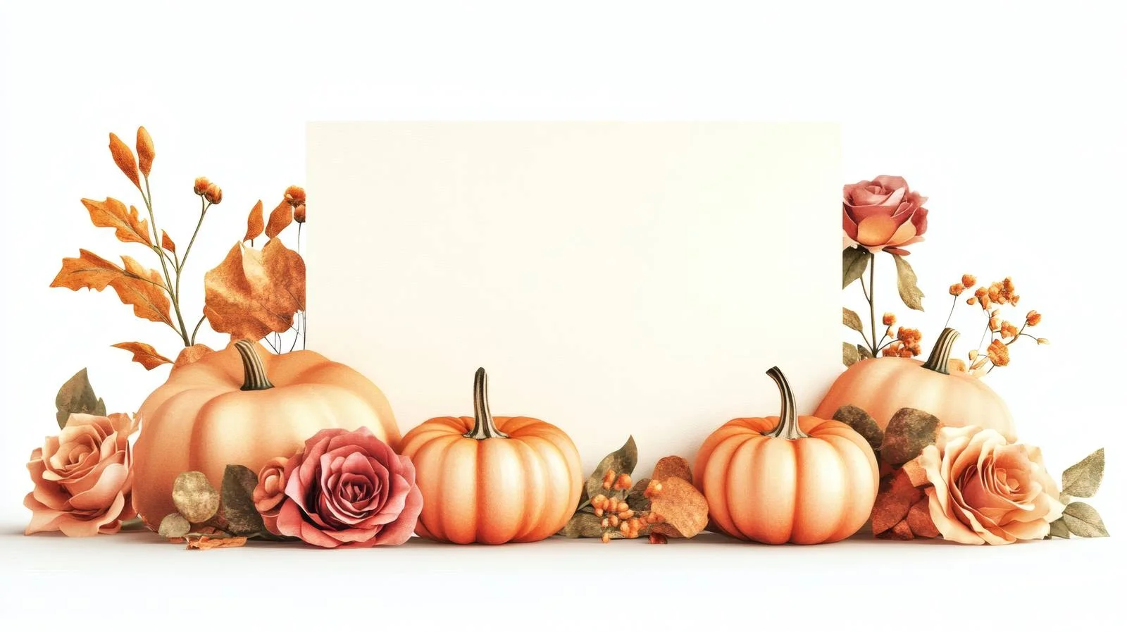 Autumn Blank Card with Pumpkins and Flowers — free download from Dotvec