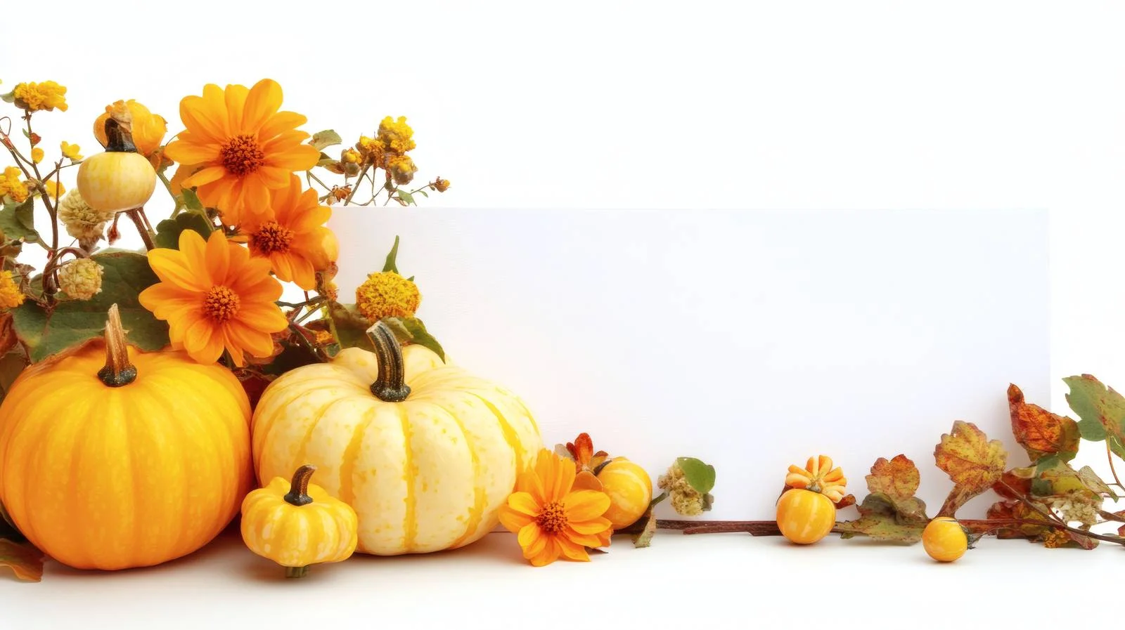 Autumn Pumpkins and Flowers on Blank Card — free download from Dotvec
