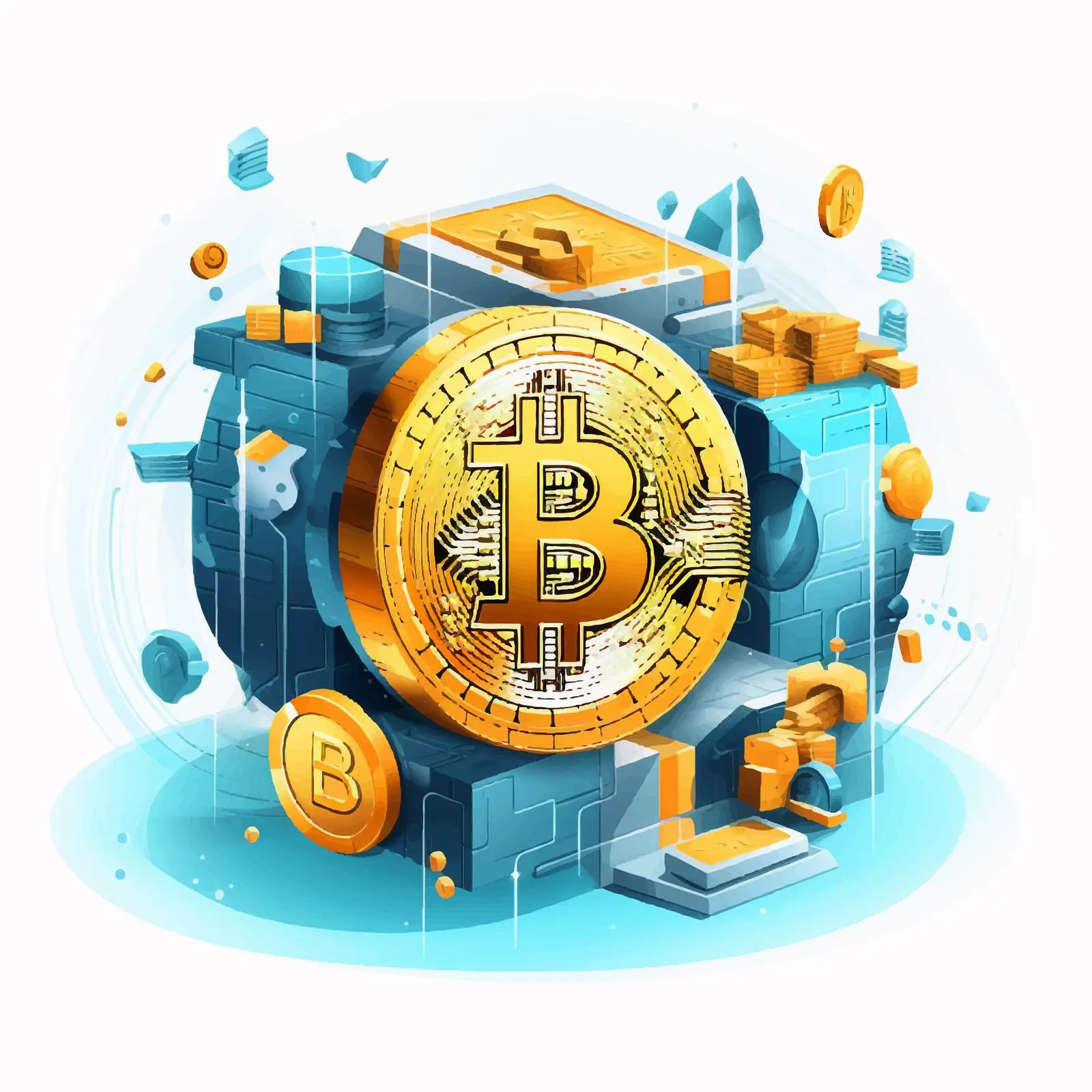 Blockchain and Bitcoin Technology Cartoon Vector Illustration – free money image from Dotvec