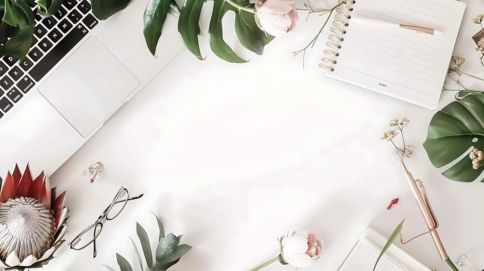 Freelancer Workspace with Laptop and Protea Flowers – free professional setup image from Dotvec