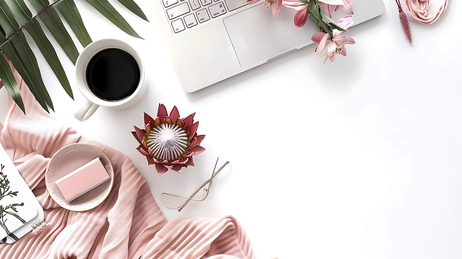Freelancer Workspace with Laptop and Protea Flowers – free motivation image from Dotvec