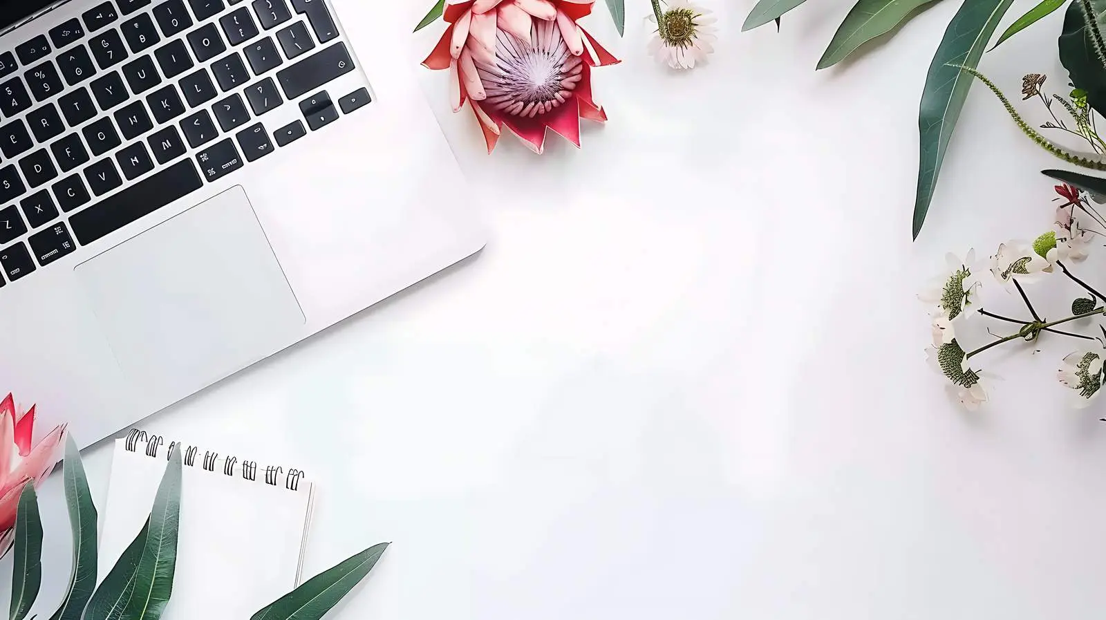 Freelancer Workspace with Laptop and Protea Flower — free download from Dotvec