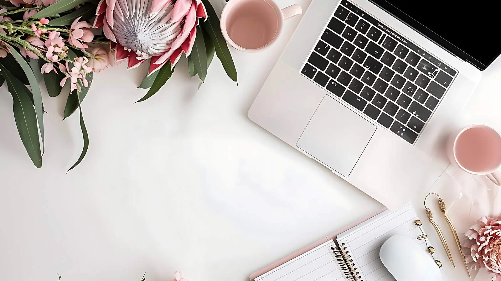 Elegant Workspace with Laptop and Protea Flower – free motivation image from Dotvec