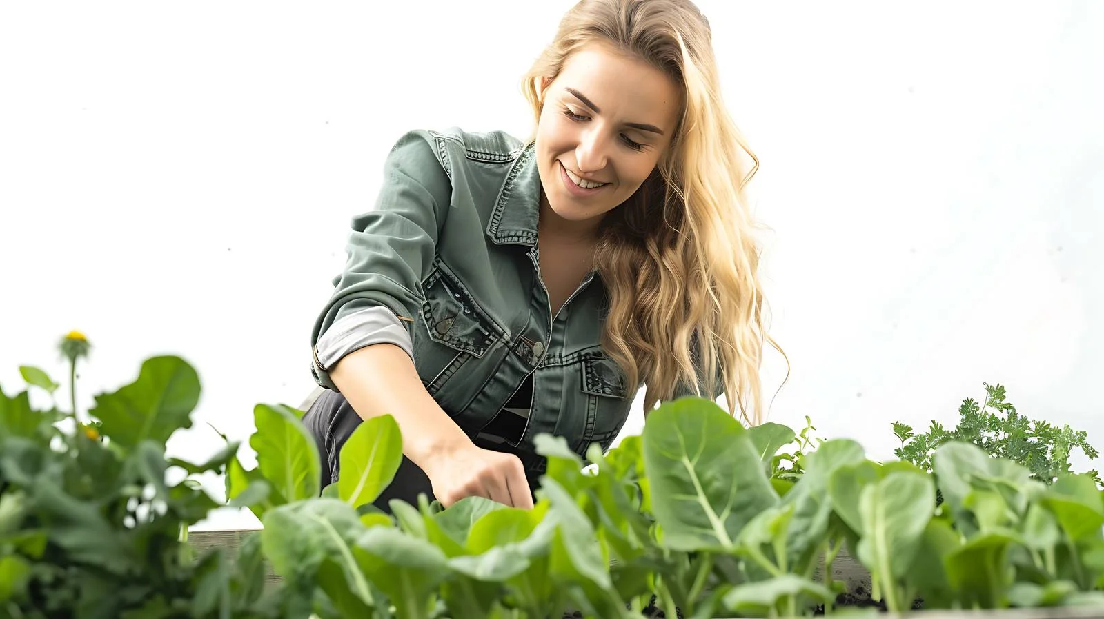 Woman Harvesting Mangold from Raised Bed — free download from Dotvec