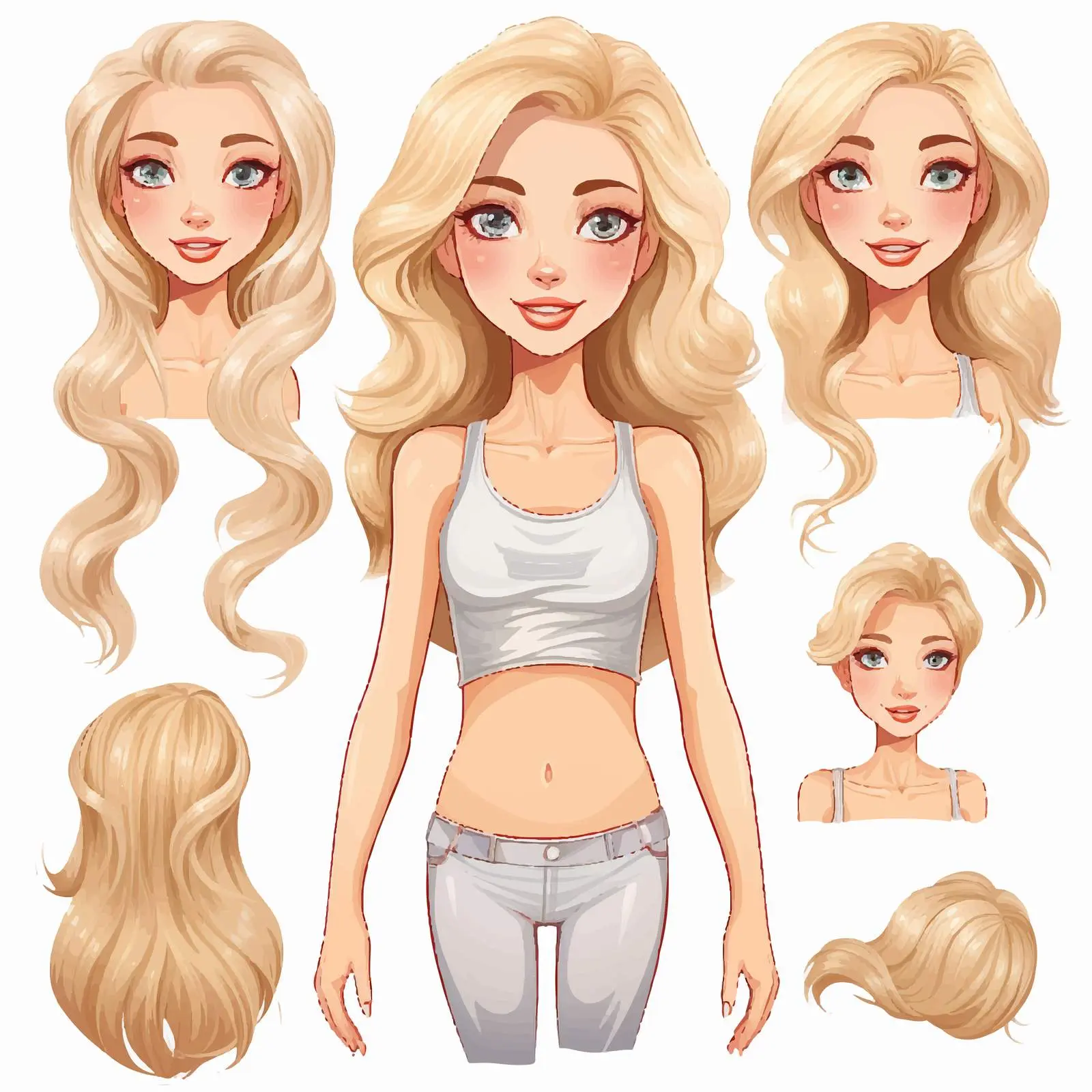 Cartoon Blonde Girl with Body Parts Vector — free download from Dotvec