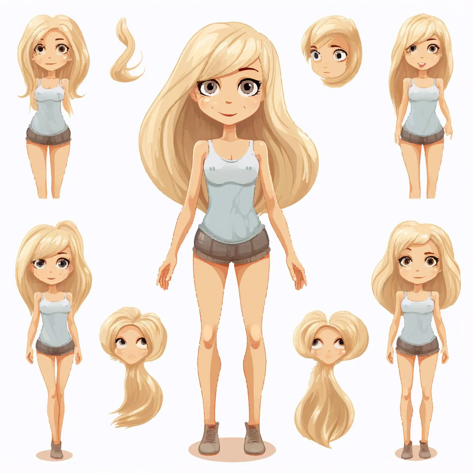 Cartoon Blonde Girl with Body Parts Vector Illustration — free download from Dotvec