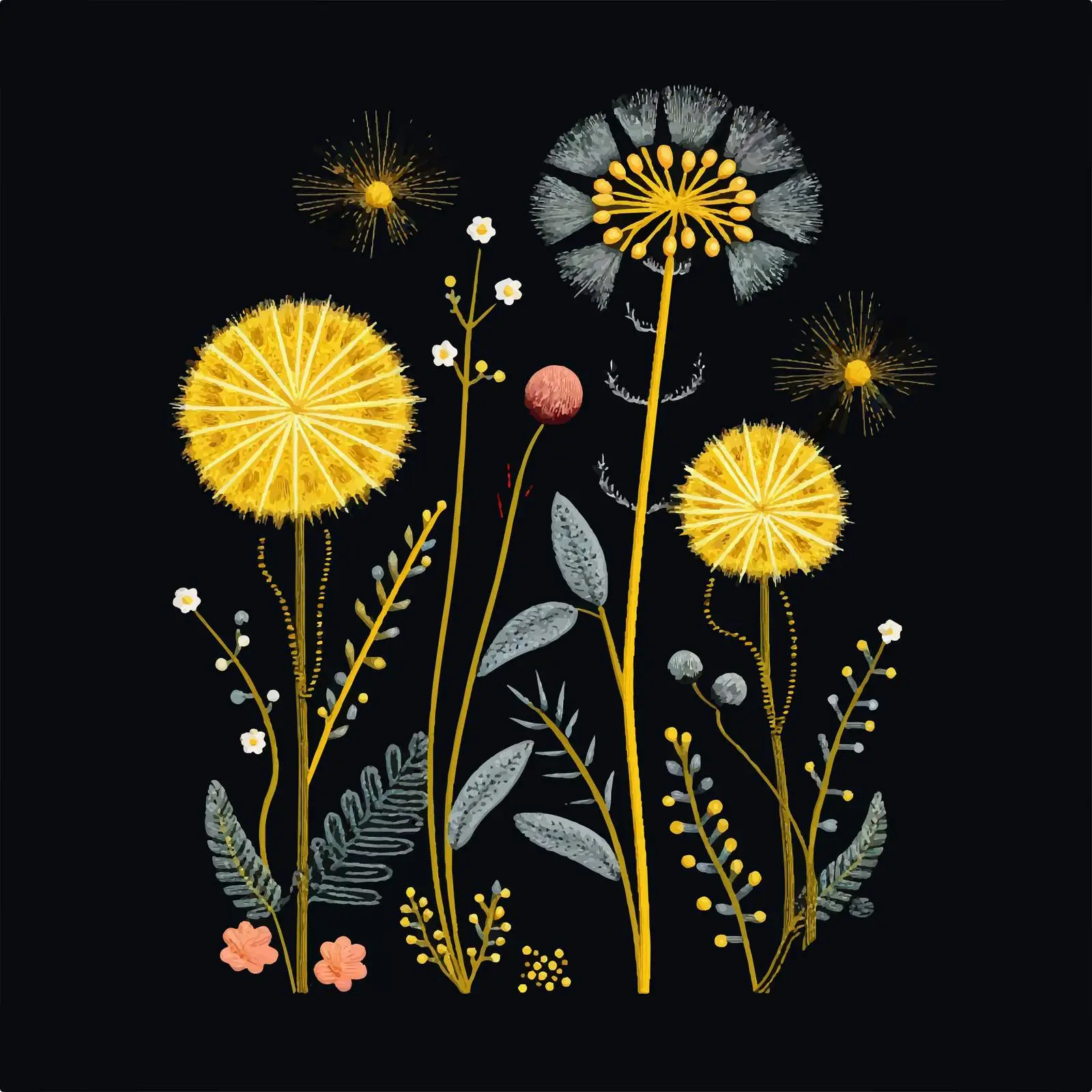 Embroidered Dandelion Flower Vector on Black Background — free download from Dotvec