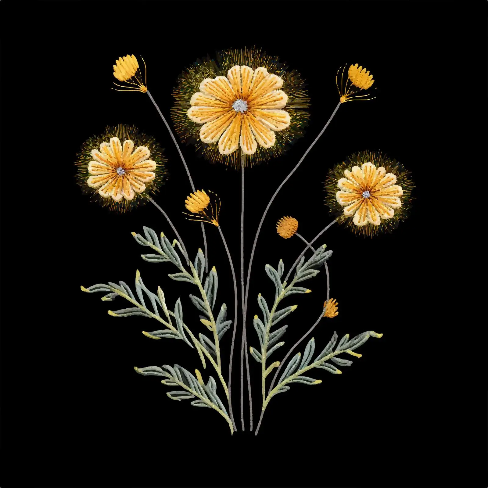 Embroidered Blooming Dandelion Flower Vector Art — free download from Dotvec