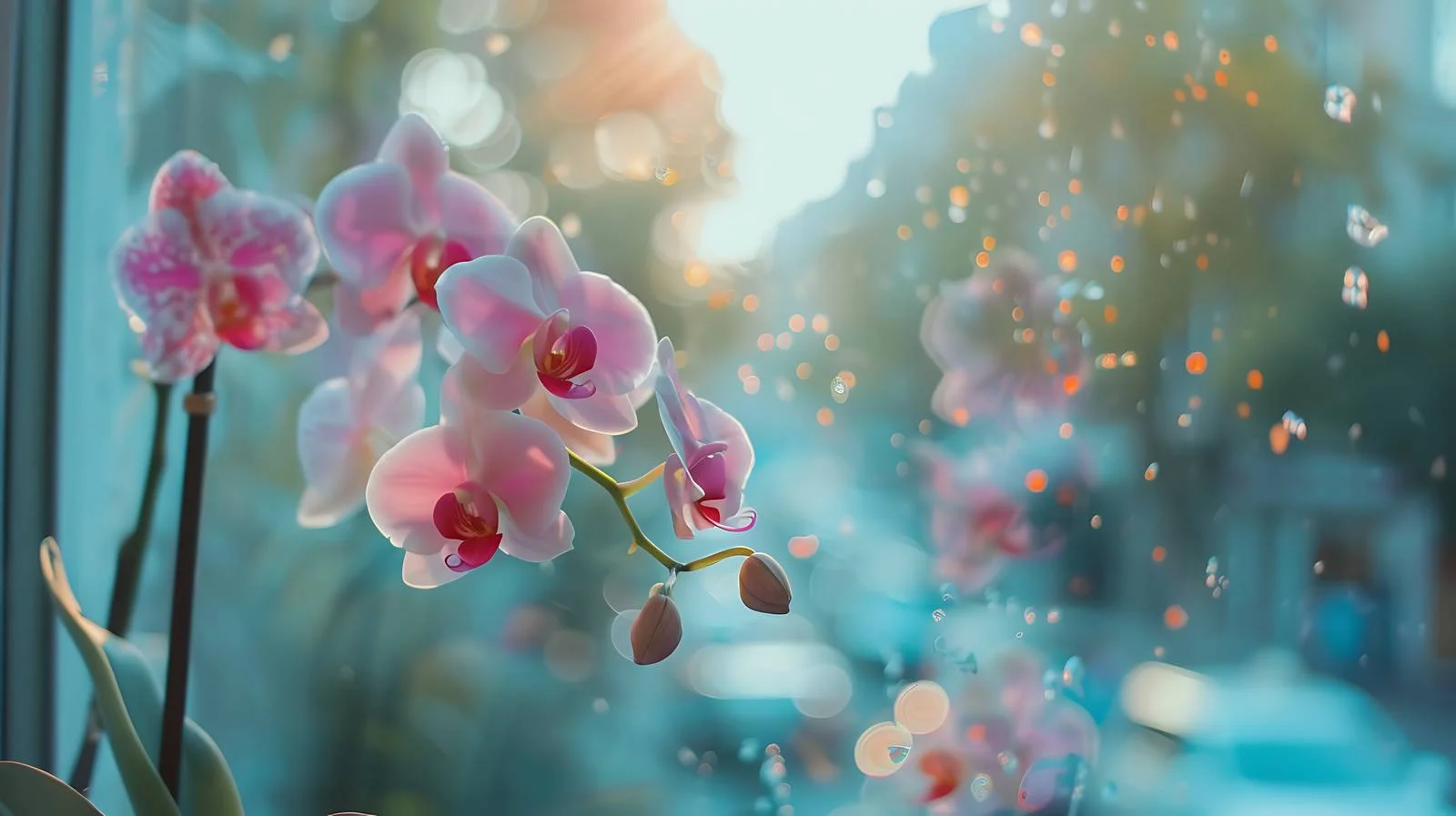 Elegant Orchids Blossoming by Window Frame — free download from Dotvec