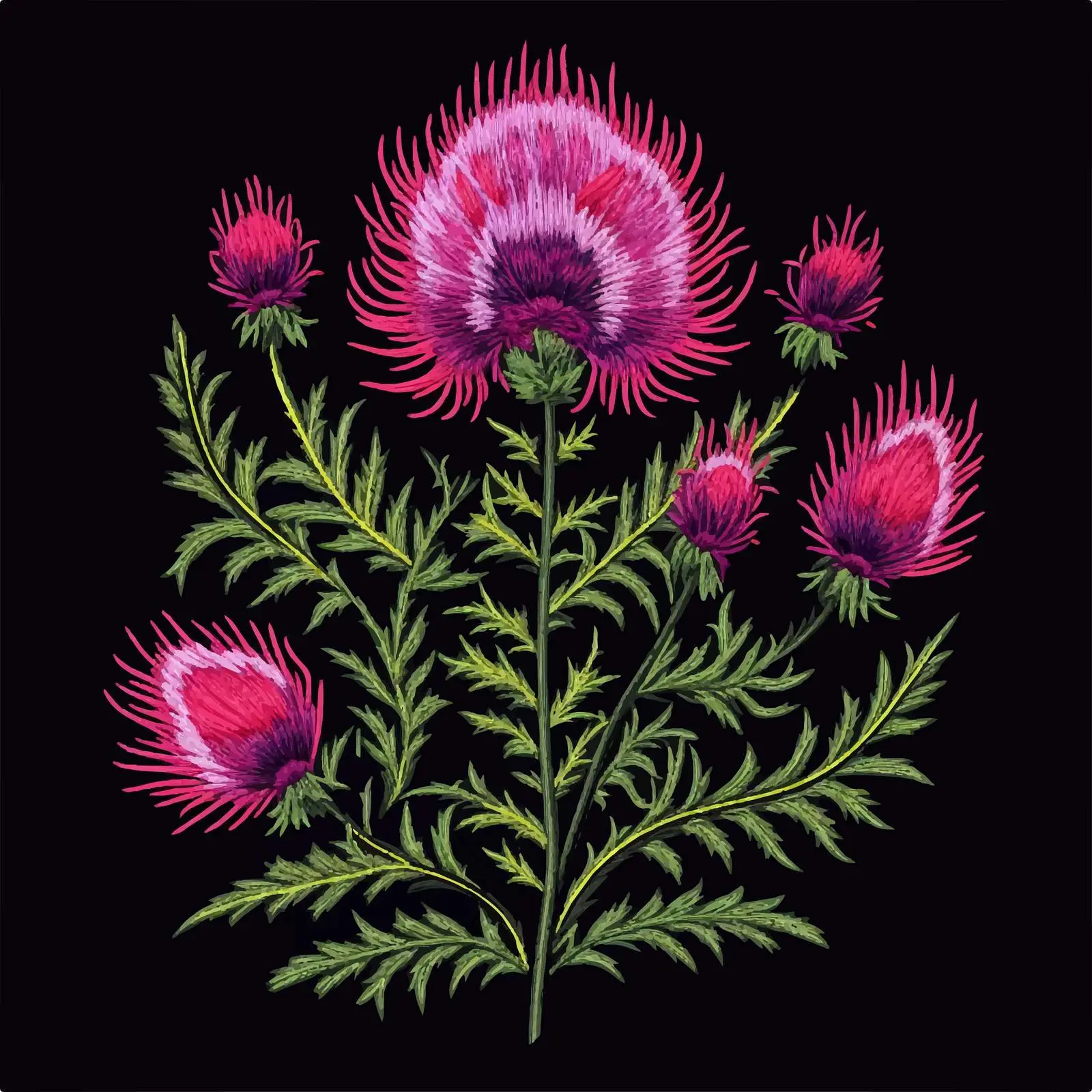 Embroidered Blooming Thistle Flower Vector Art — free download from Dotvec