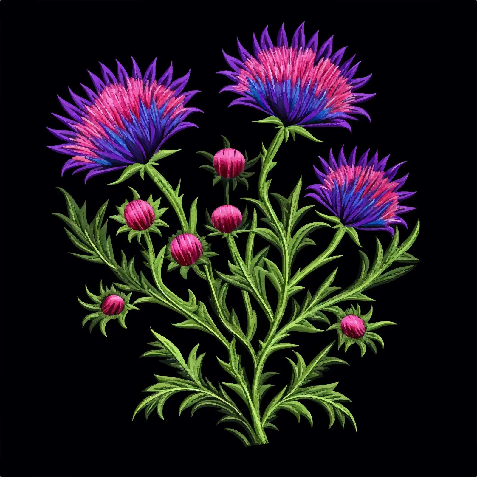Embroidered Blooming Thistle Flower Vector — free download from Dotvec