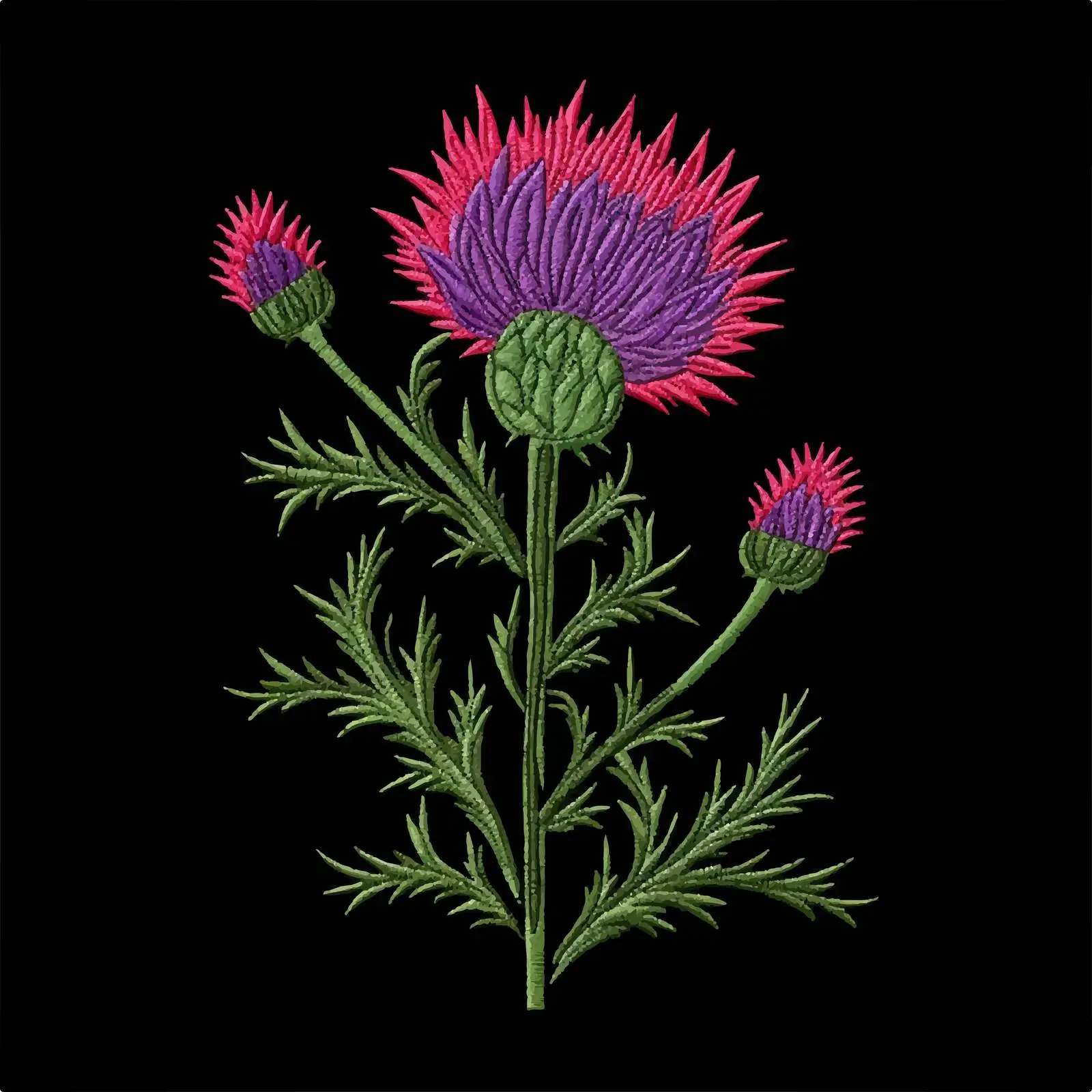 Embroidered Blooming Thistle Flower Vector Design – free handmade style image from Dotvec