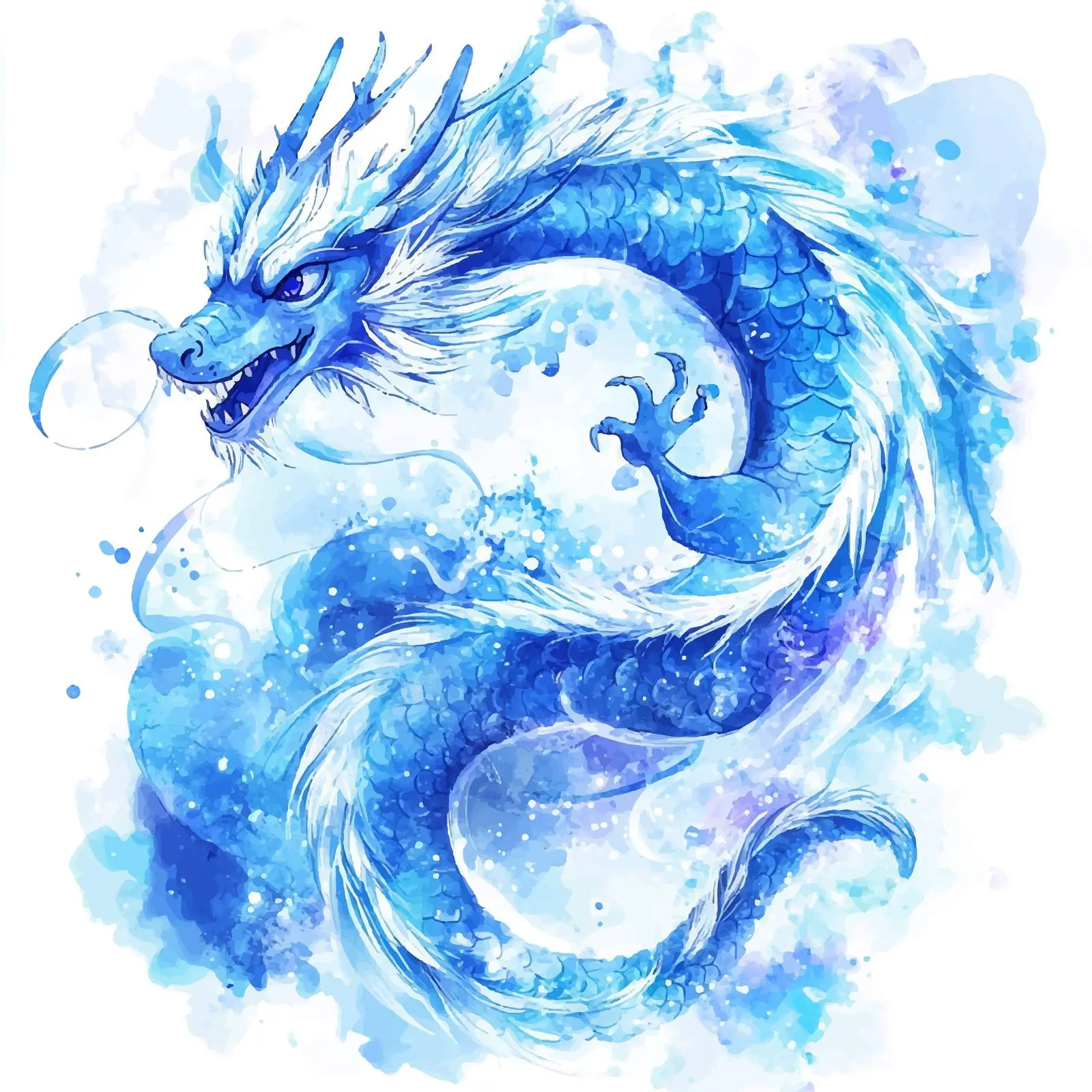 Blue Dragon New Year Symbol Watercolor Illustration – free watercolor illustration image from Dotvec