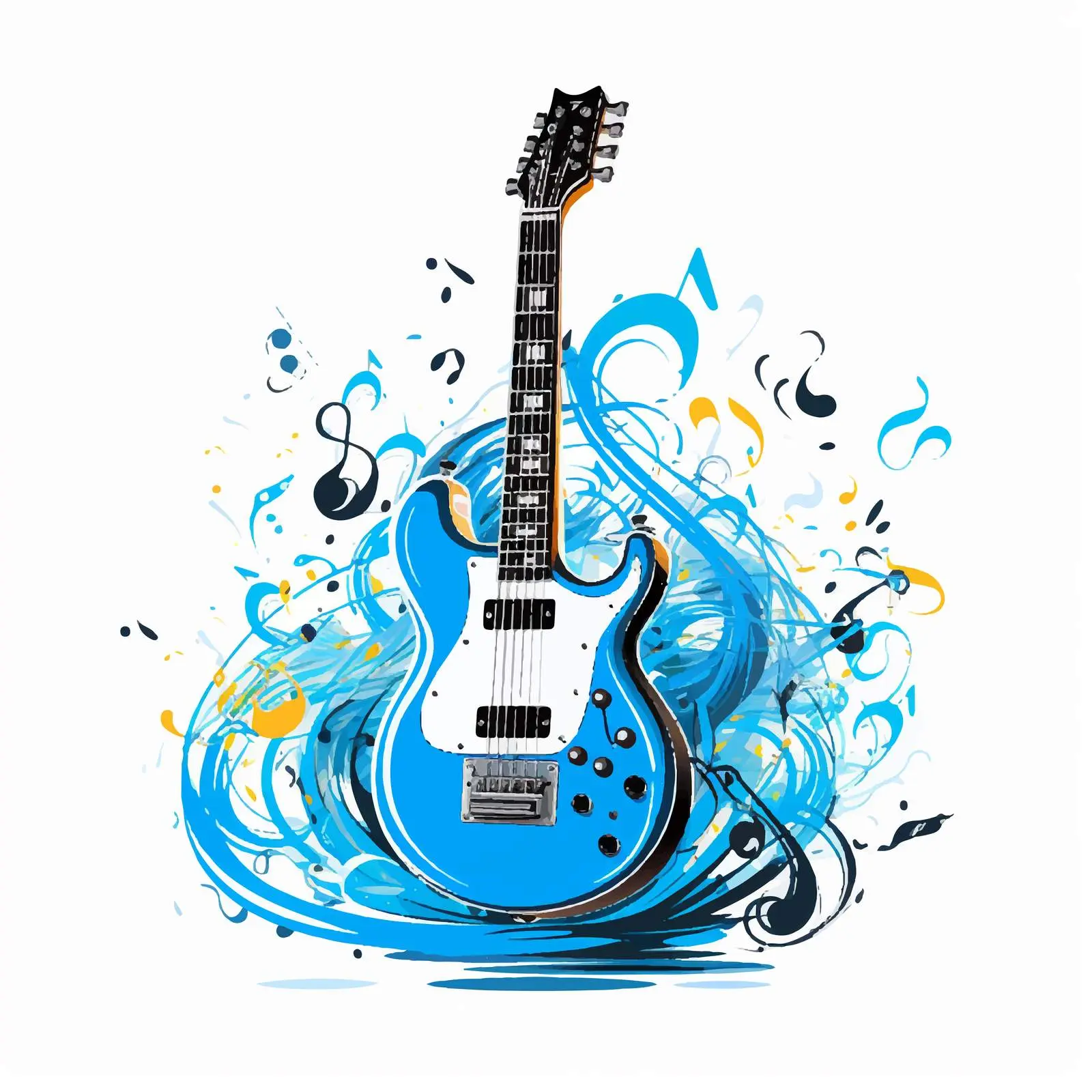 Blue Electric Guitar with Musical Notes Vector — free download from Dotvec