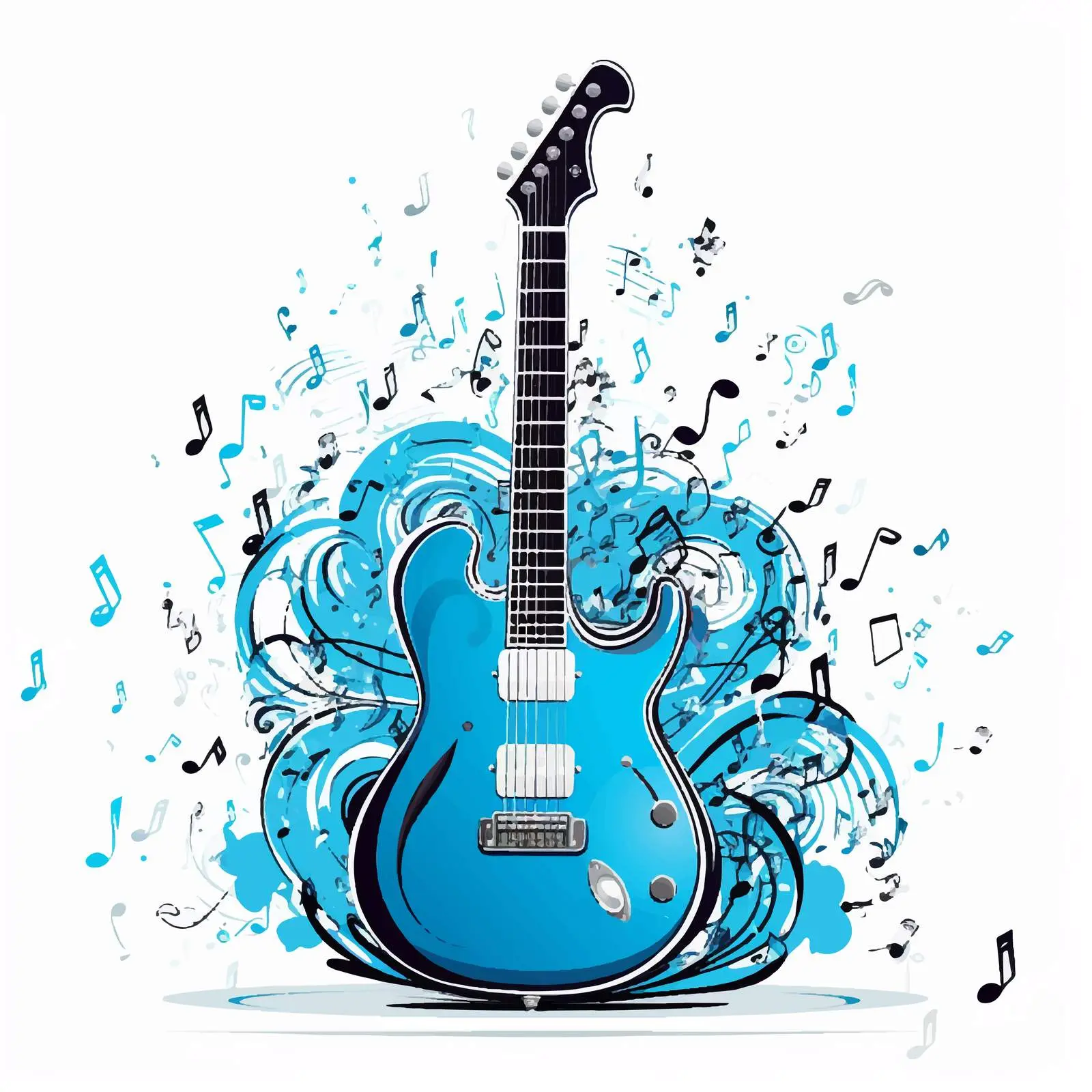 Blue Electric Guitar with Musical Notes Vector — free download from Dotvec