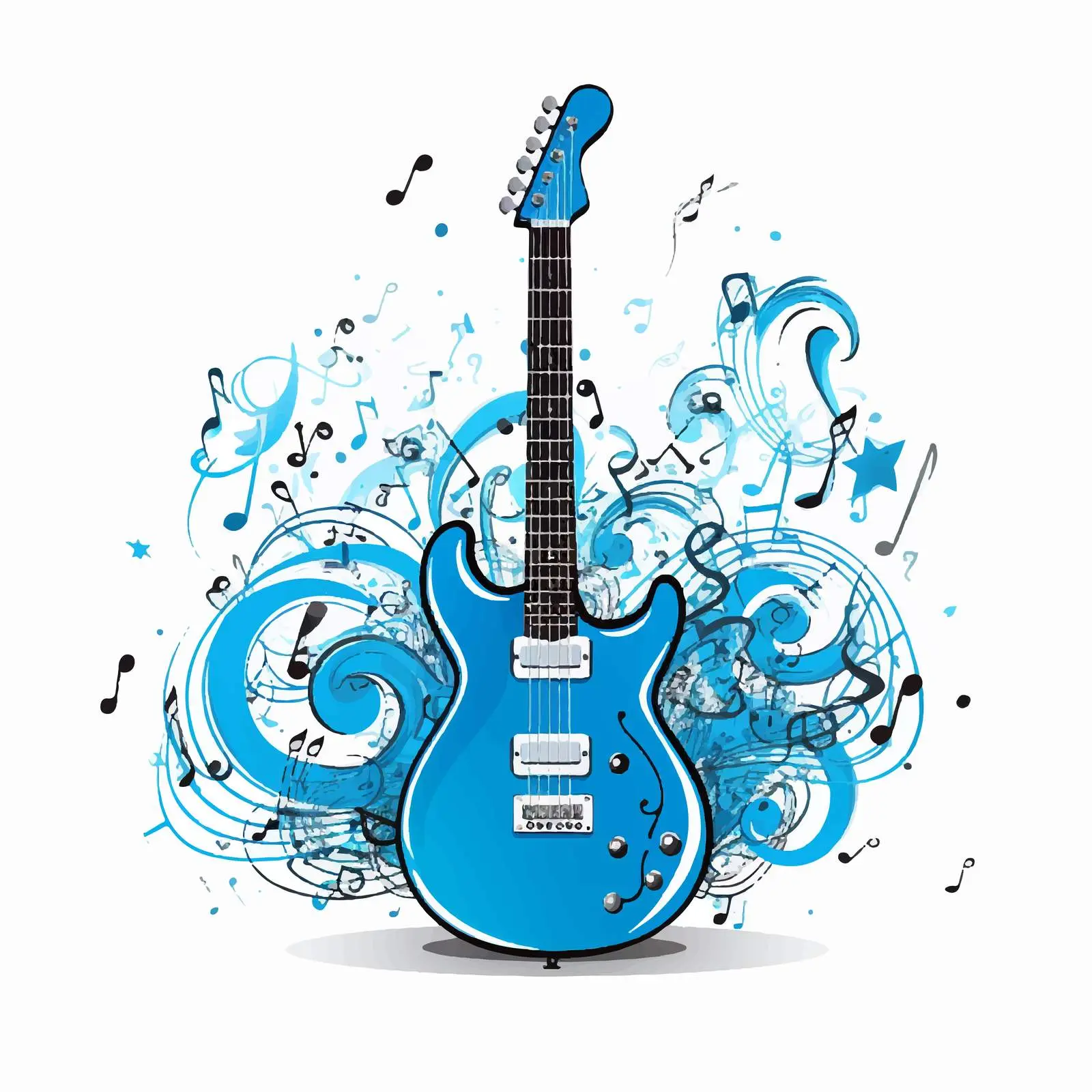 Blue Electric Guitar Surrounded by Musical Notes — free download from Dotvec