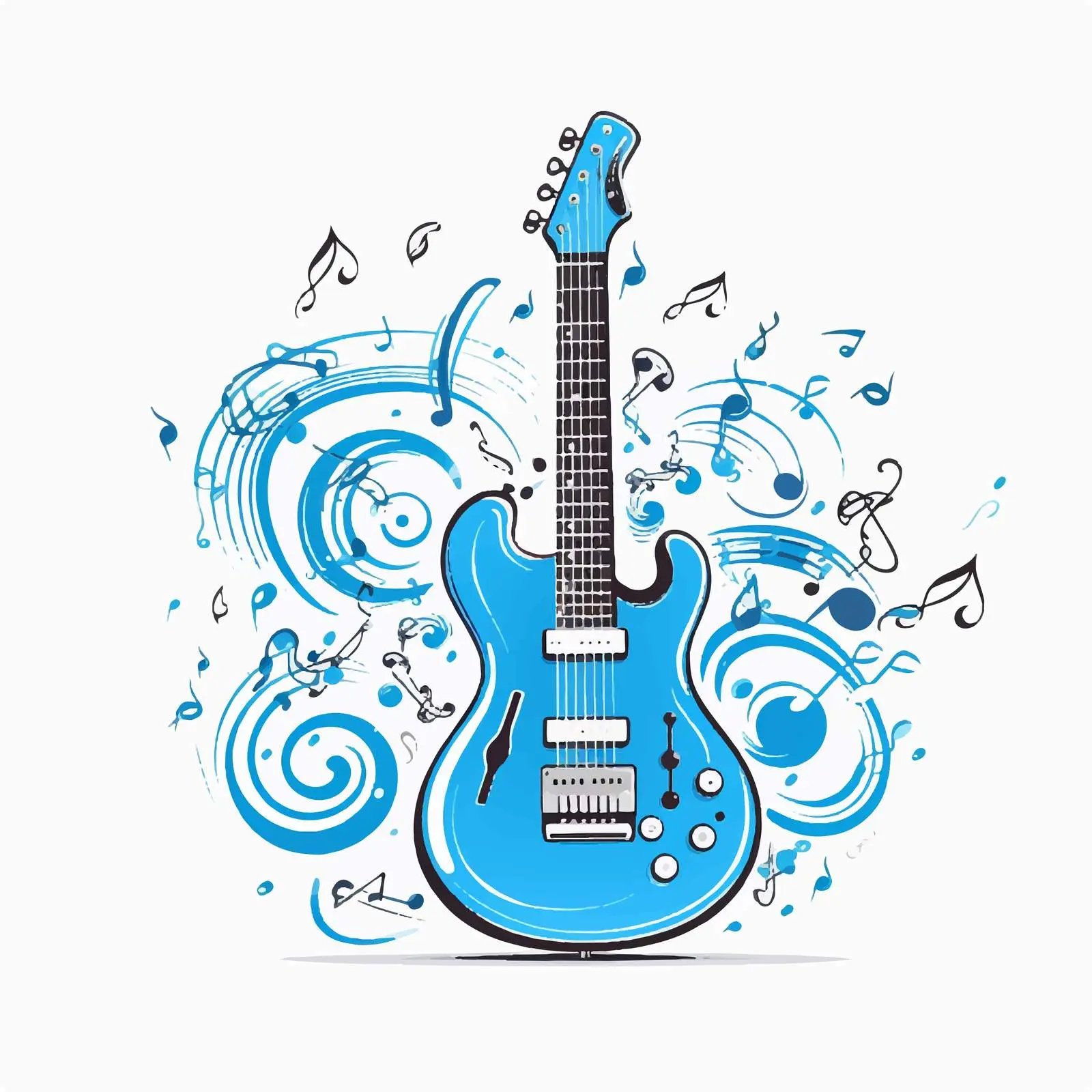 Blue Electric Guitar Surrounded by Musical Notes — free download from Dotvec
