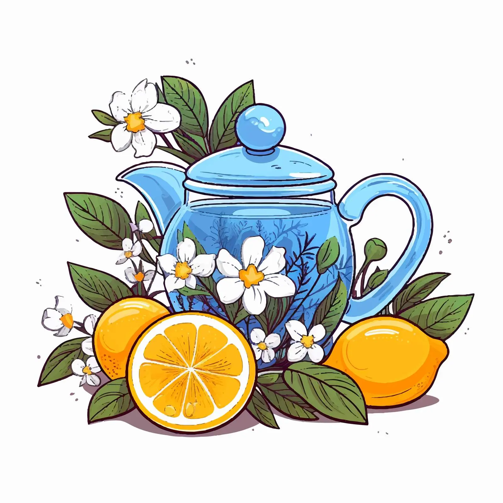 Blue Teapot with Glass Cup and Tea Leaves — free download from Dotvec