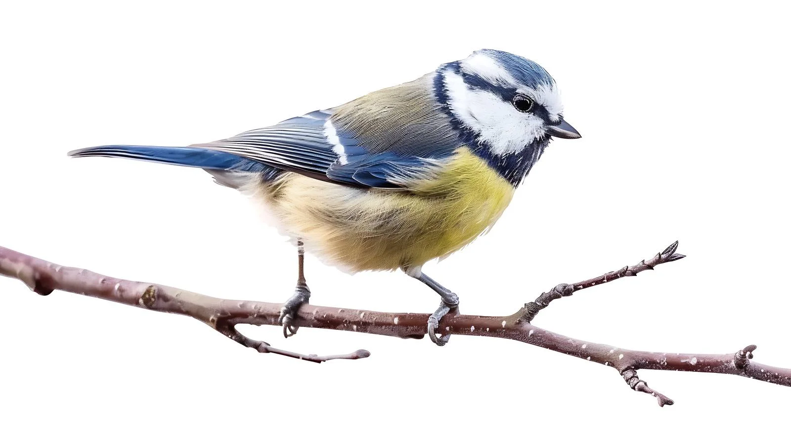 Blue Tit Perched on Branch White Background – free songbird image from Dotvec