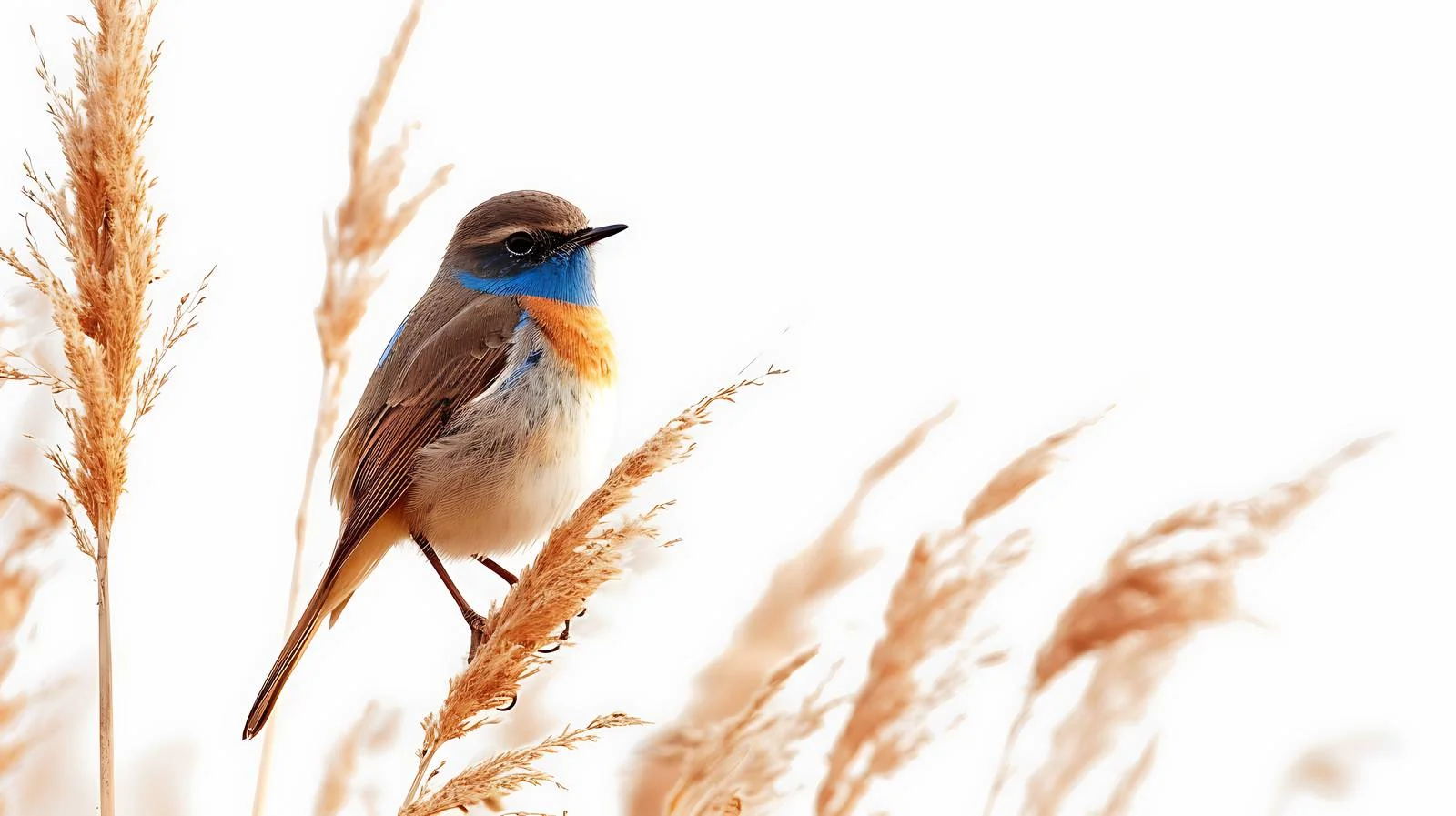 Elegant Bluethroat Perched on Reed Stem — free download from Dotvec