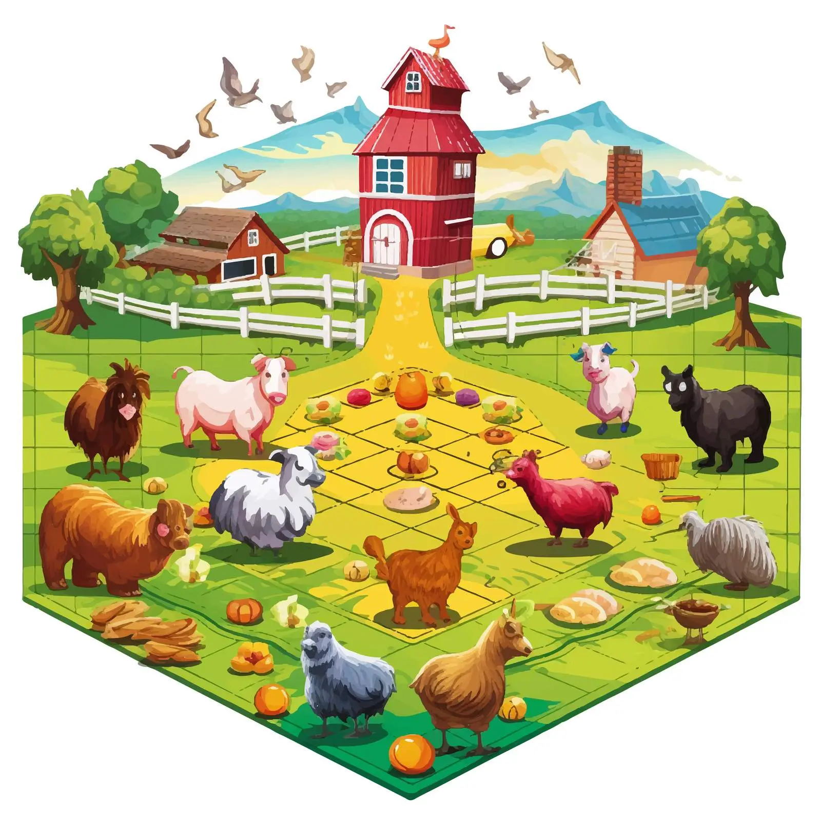Farm Animals Board Game Vector Illustration — free download from Dotvec