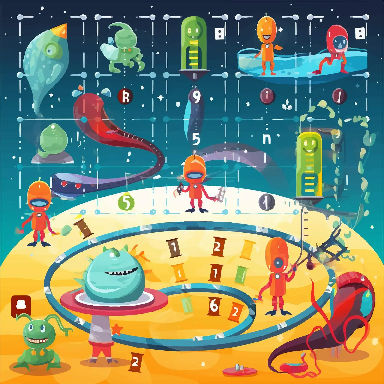 Aliens Themed Number Board Game Vector Art — free download from Dotvec