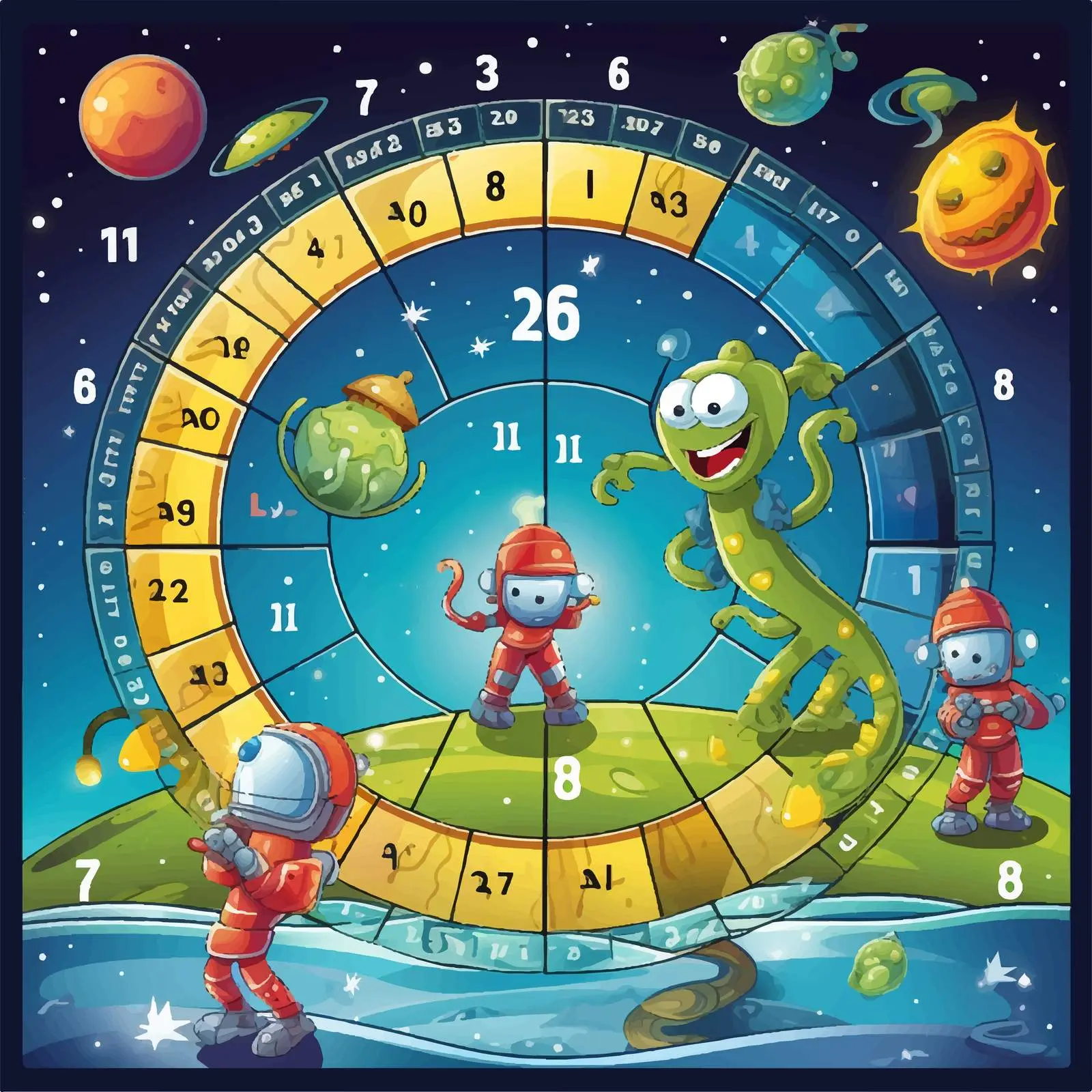 Alien-Themed Board Game with Numbers - Vector Art — free download from Dotvec