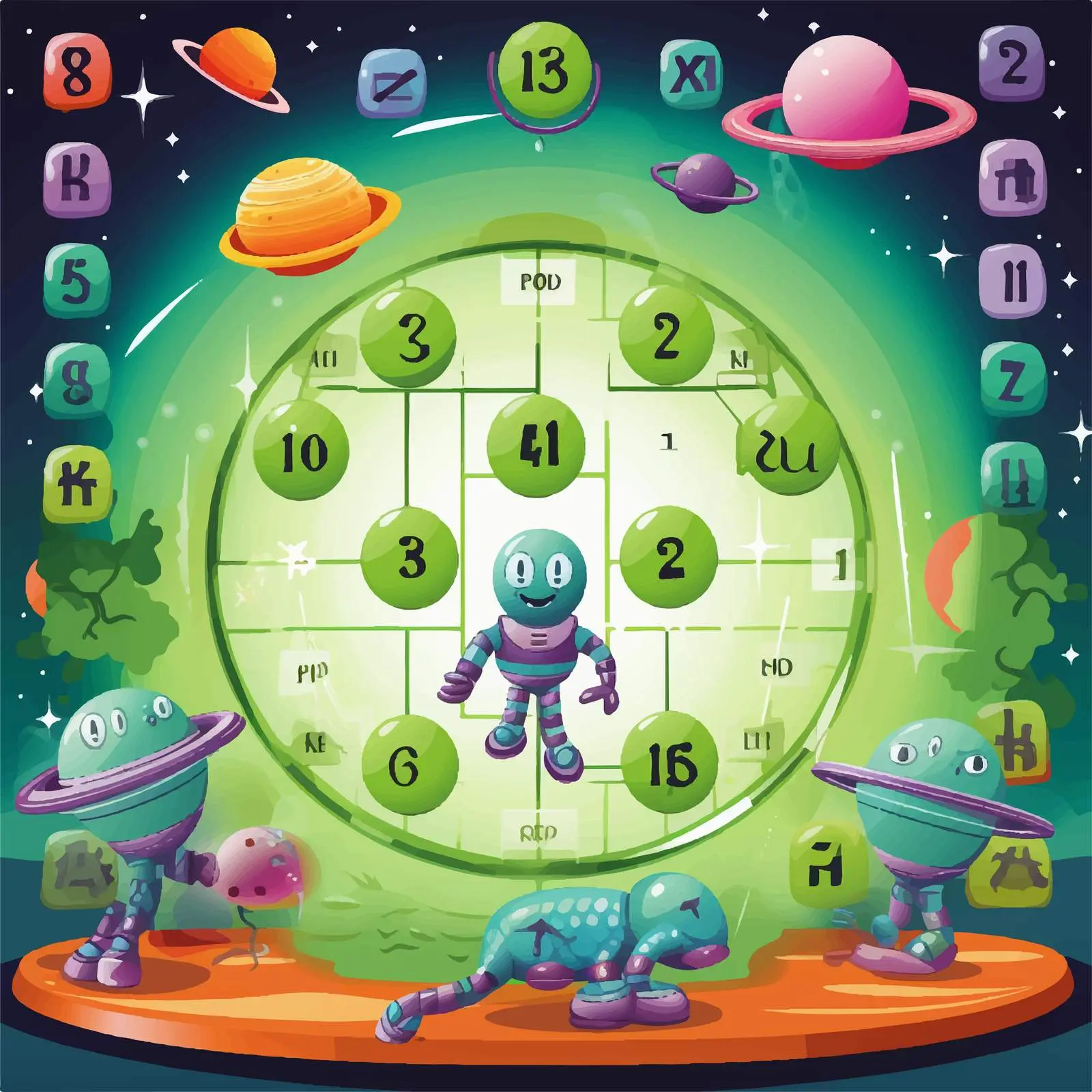 Alien-Themed Board Game with Numbers Vector Art — free download from Dotvec