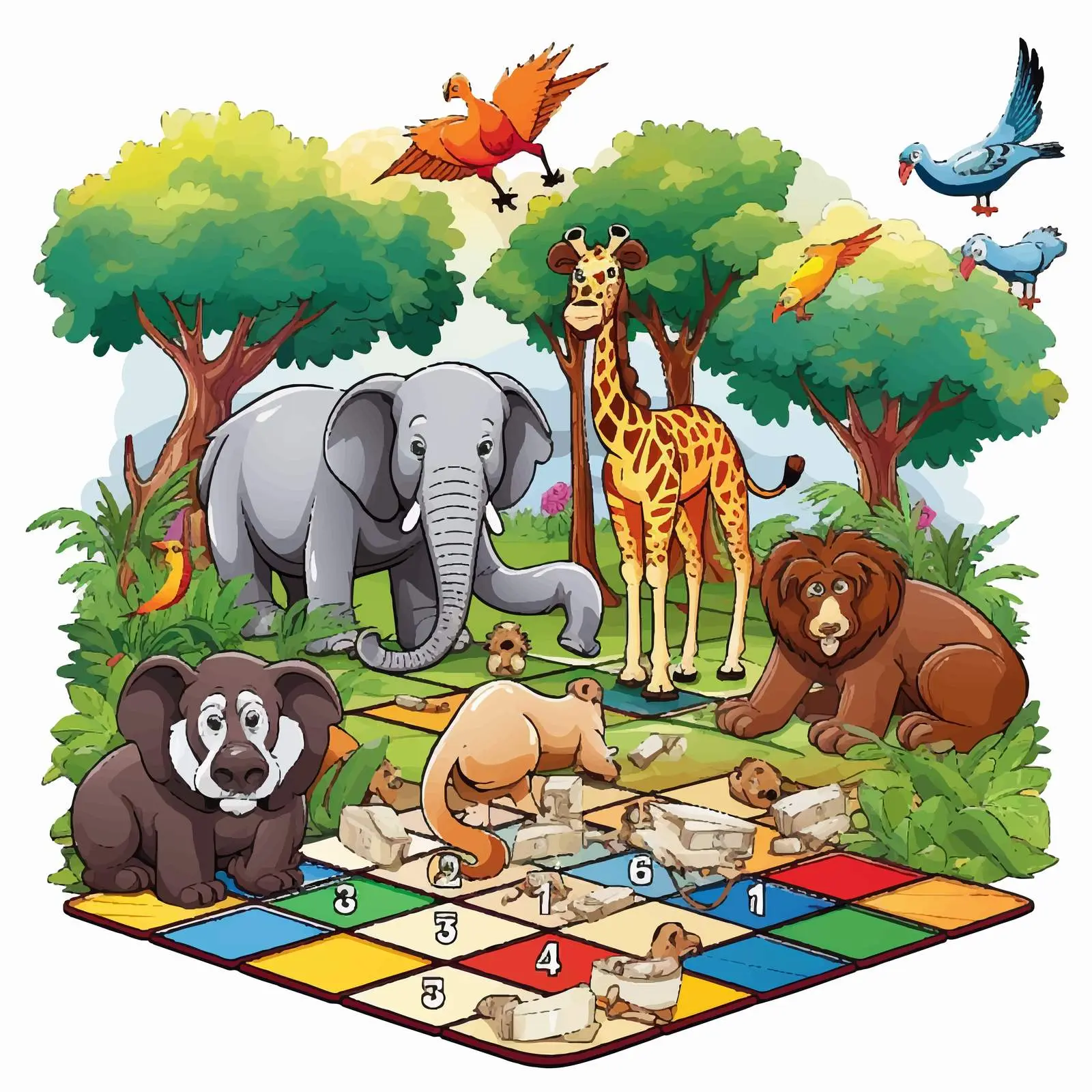Zoo Themed Board Game Vector Illustration – free board game image from Dotvec