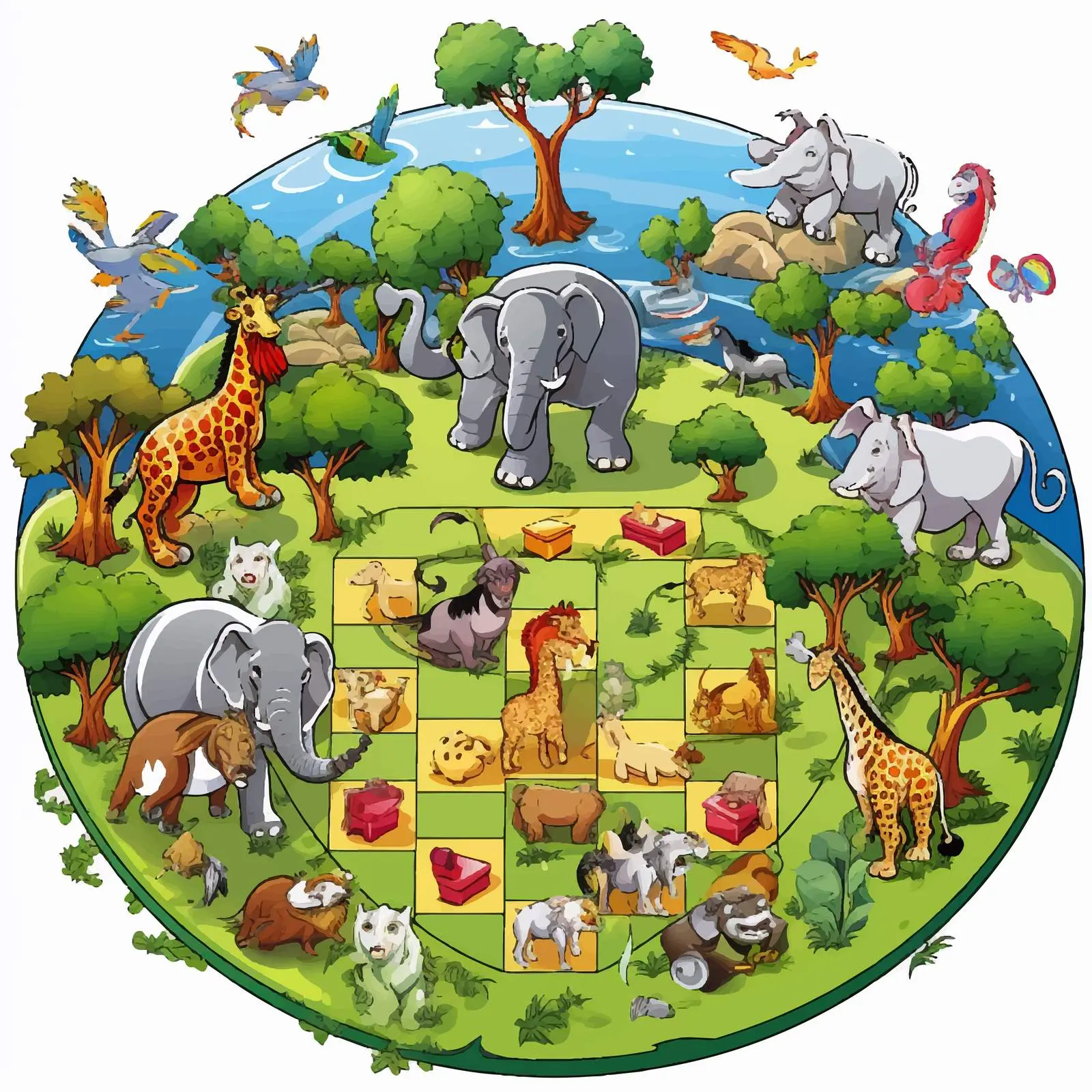 Zoo Themed Board Game Cartoon Vector Illustration — free download from Dotvec